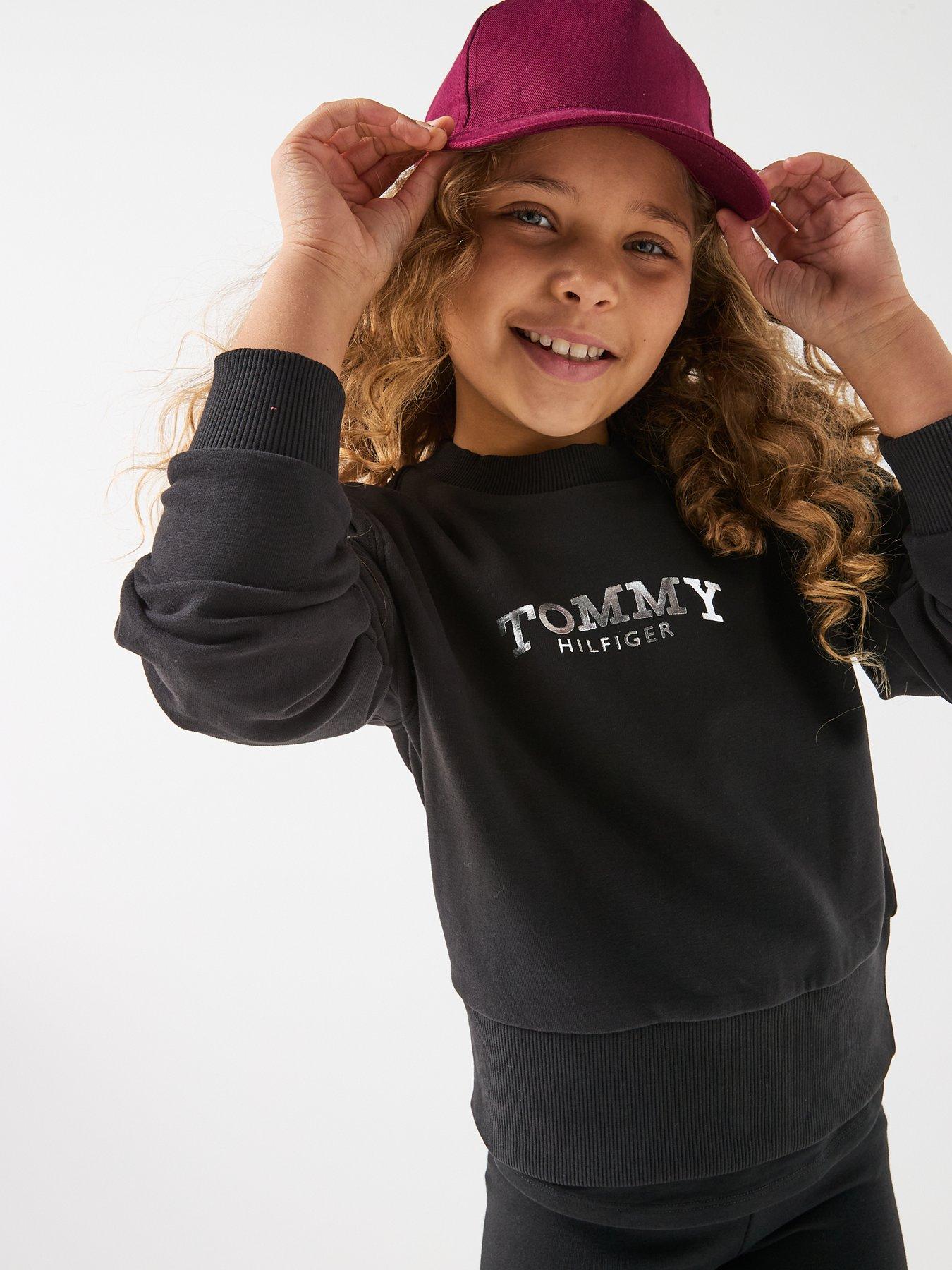  image of tommy-hilfiger-girls-long-sleeve-crew-neck-top-and-legging-set-black