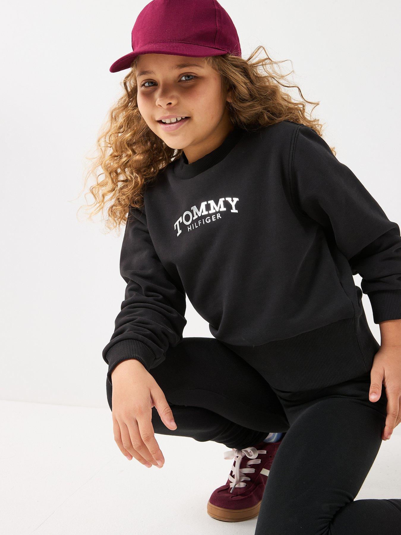  image of tommy-hilfiger-girls-long-sleeve-crew-neck-top-and-legging-set-black