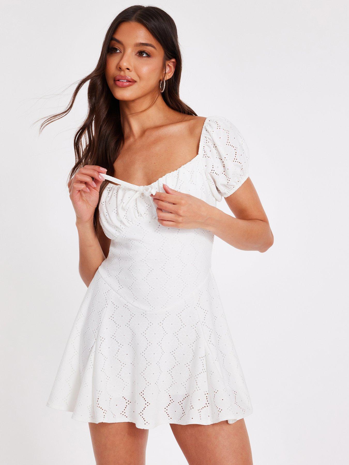 undefined White Embroidered Milkmaid Playsuit