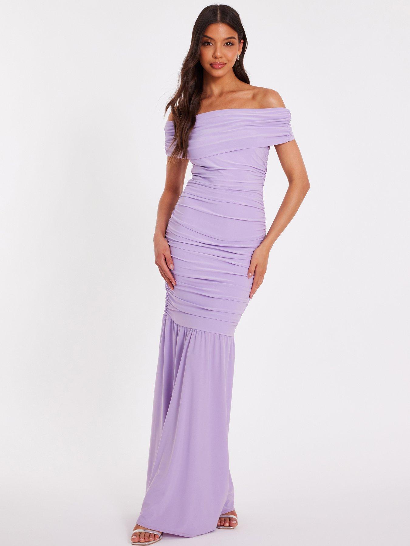 undefined Lilac Bardot Drop Waist Maxi Dress