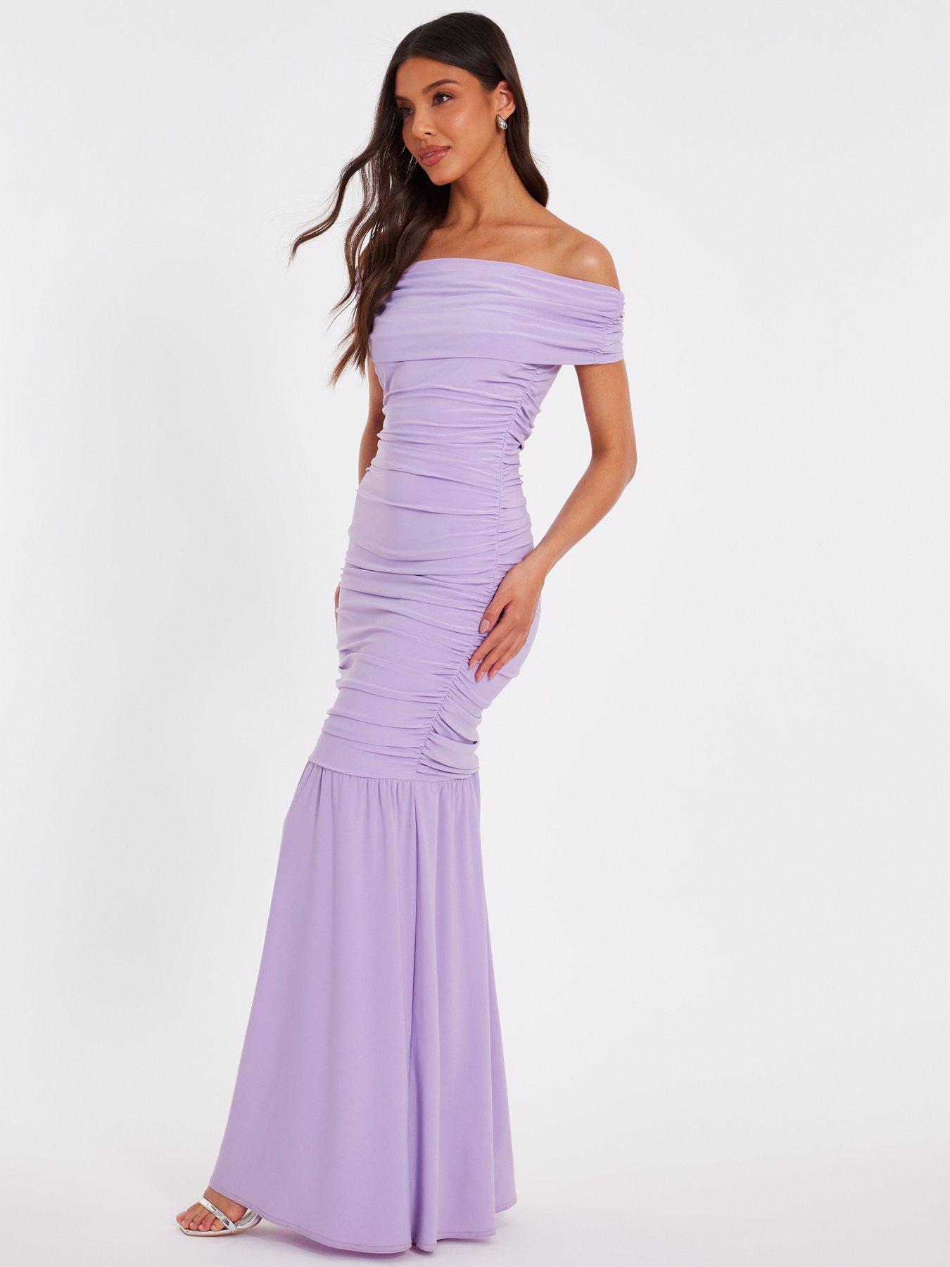 Image 3 of 6 of Quiz Lilac Bardot Drop Waist Maxi Dress