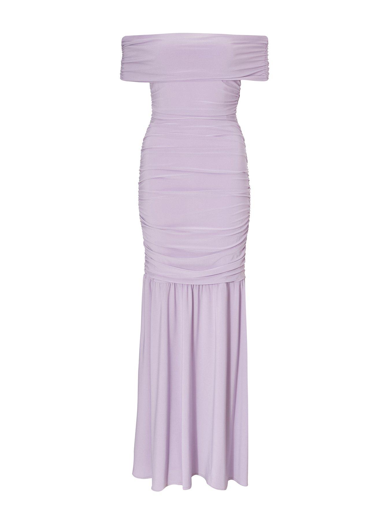 Image 4 of 6 of Quiz Lilac Bardot Drop Waist Maxi Dress