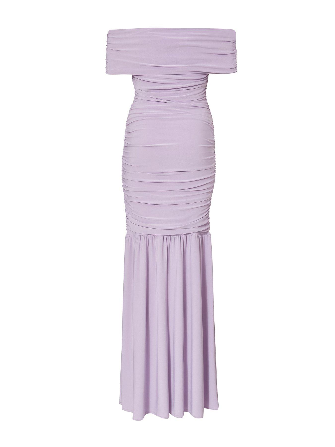 Image 5 of 6 of Quiz Lilac Bardot Drop Waist Maxi Dress
