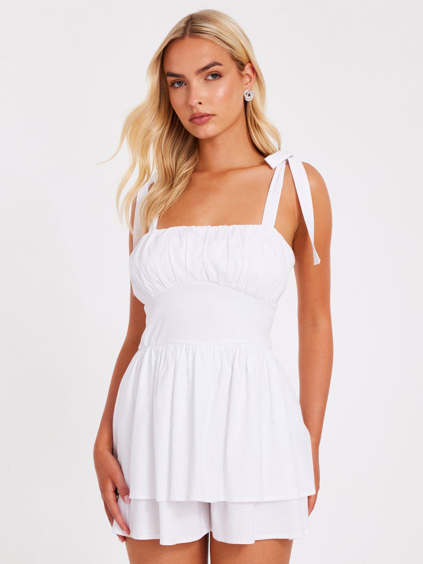 undefined White Woven Ruched Playsuit