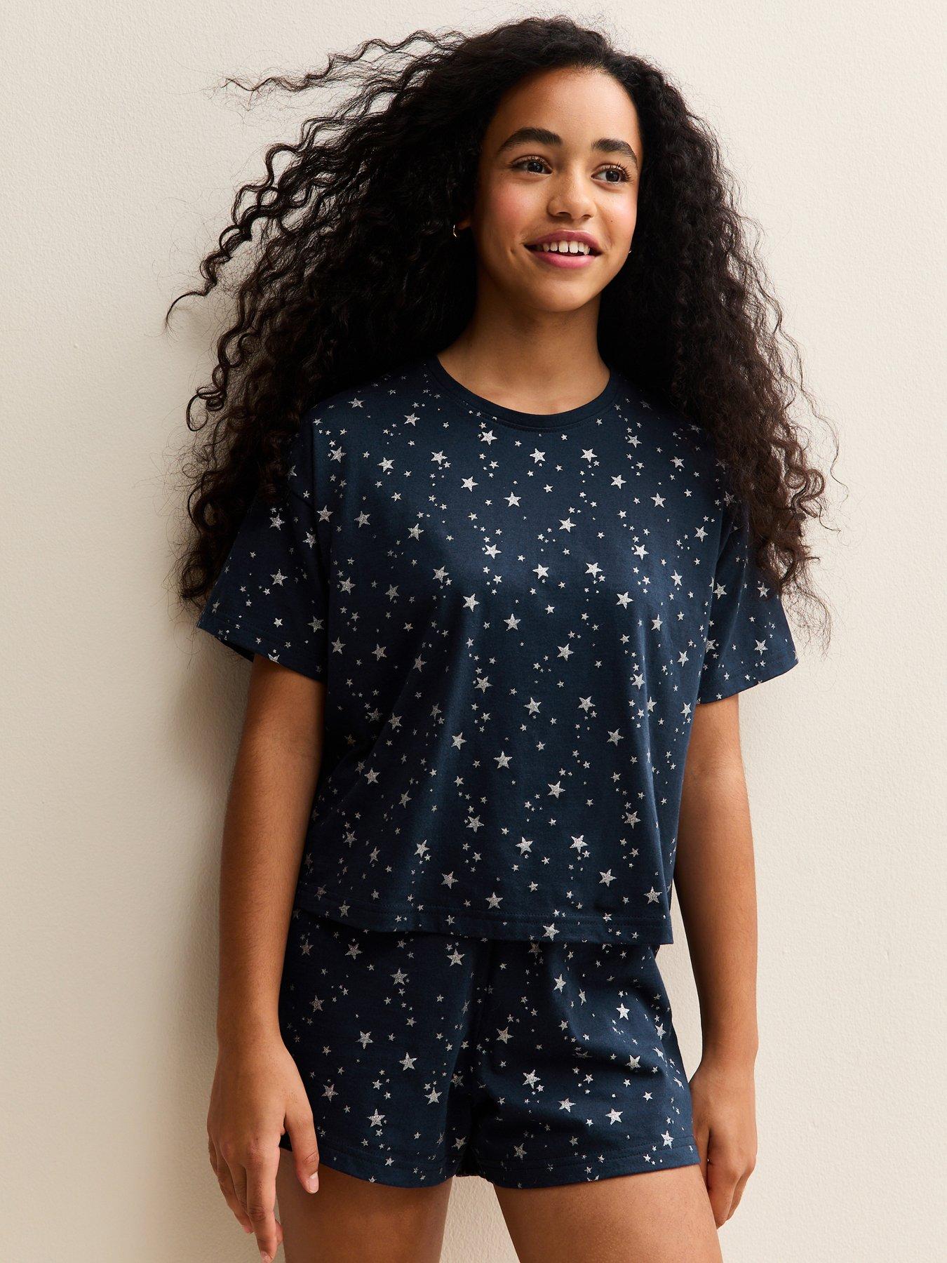  image of new-look-915-girls-star-print-t-shirt-and-shorts-pyjama-set-blue