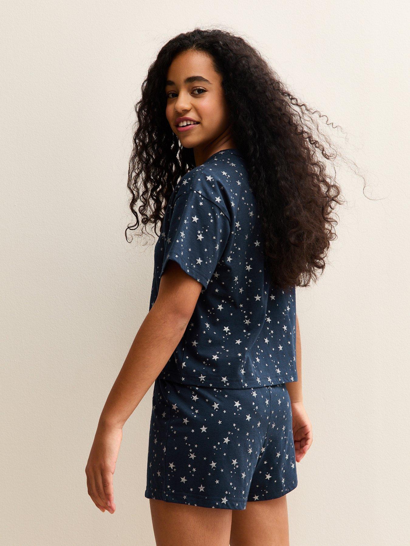 stillFront image of new-look-915-girls-star-print-t-shirt-and-shorts-pyjama-set-blue
