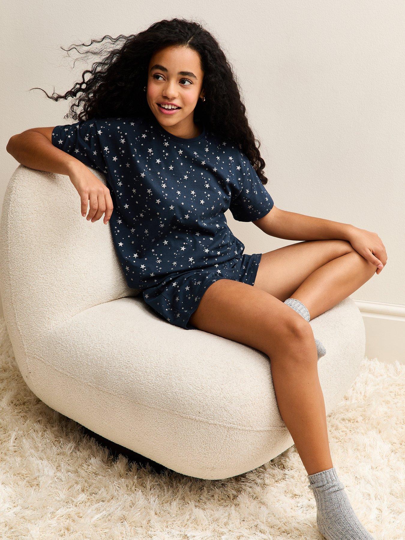  image of new-look-915-girls-star-print-t-shirt-and-shorts-pyjama-set-blue