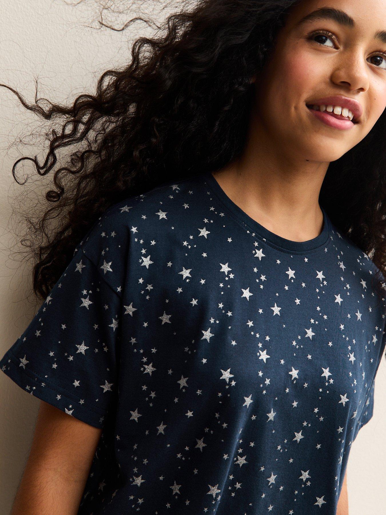 image of new-look-915-girls-star-print-t-shirt-and-shorts-pyjama-set-blue