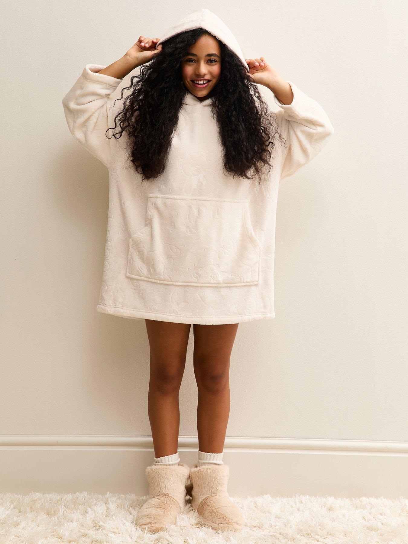 Image 1 of 5 of New Look 915 Girls Teddy Pattern Oversized Fleece Hoodie - Cream