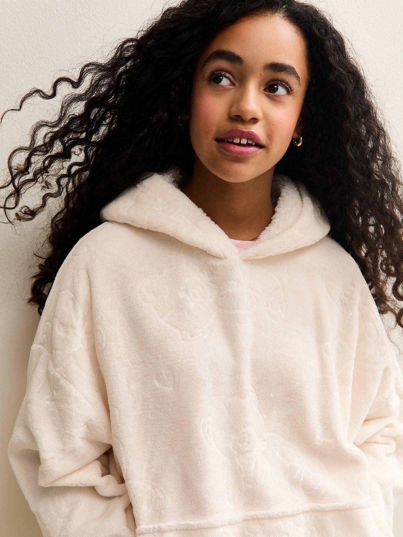 Image 4 of 5 of New Look 915 Girls Teddy Pattern Oversized Fleece Hoodie - Cream