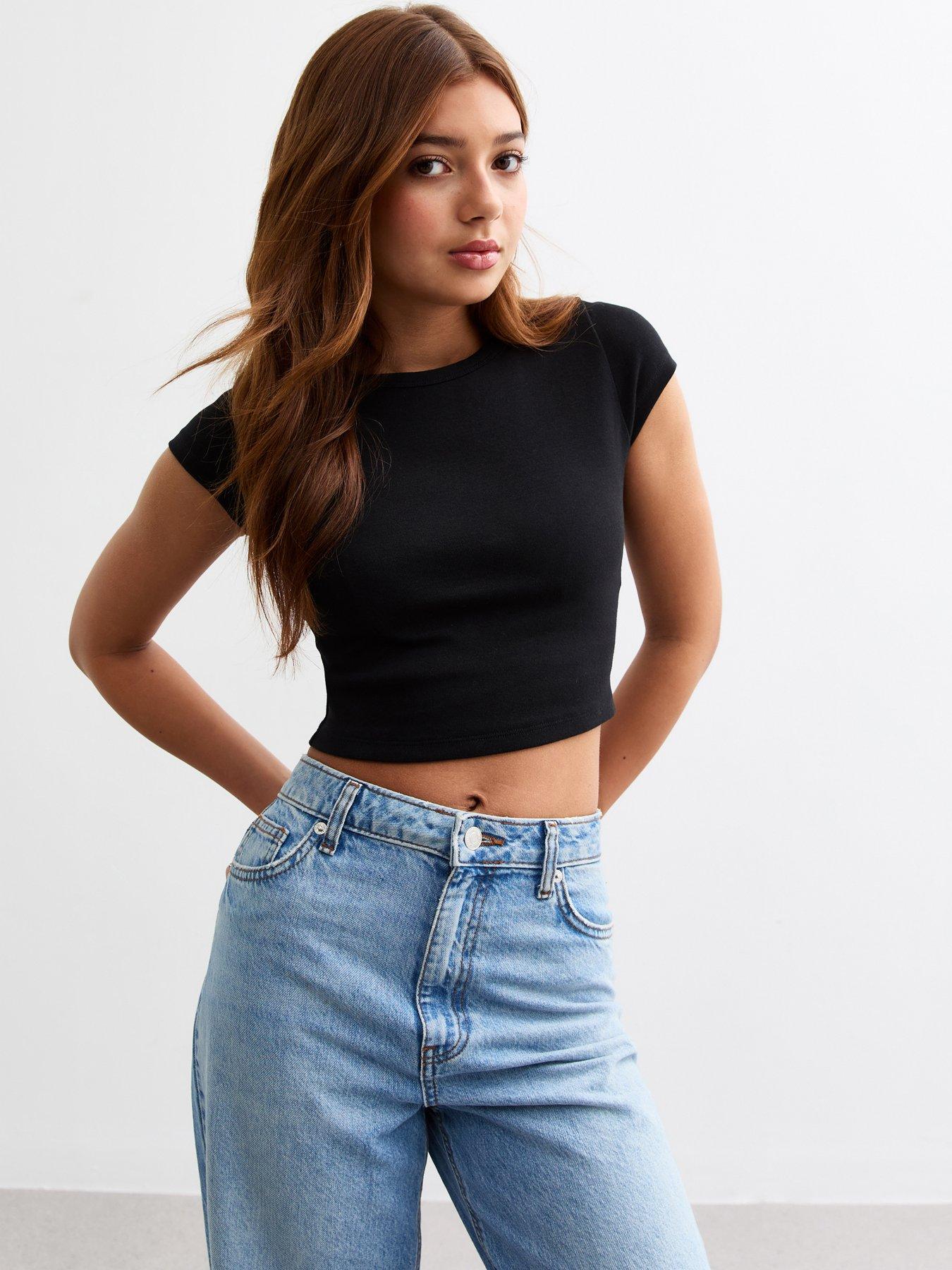  image of new-look-915-cap-sleeve-baby-t-shirt-black