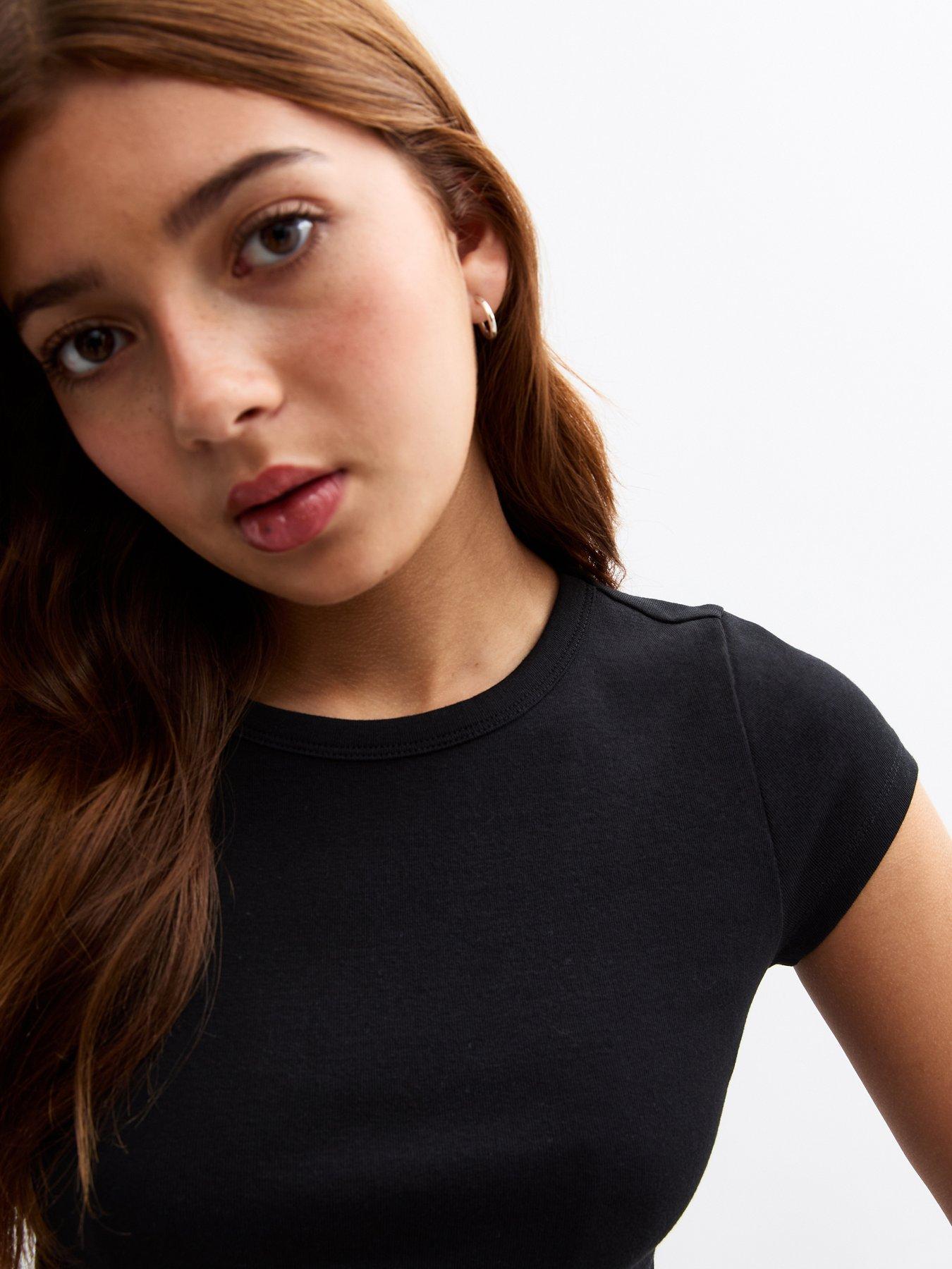  image of new-look-915-cap-sleeve-baby-t-shirt-black