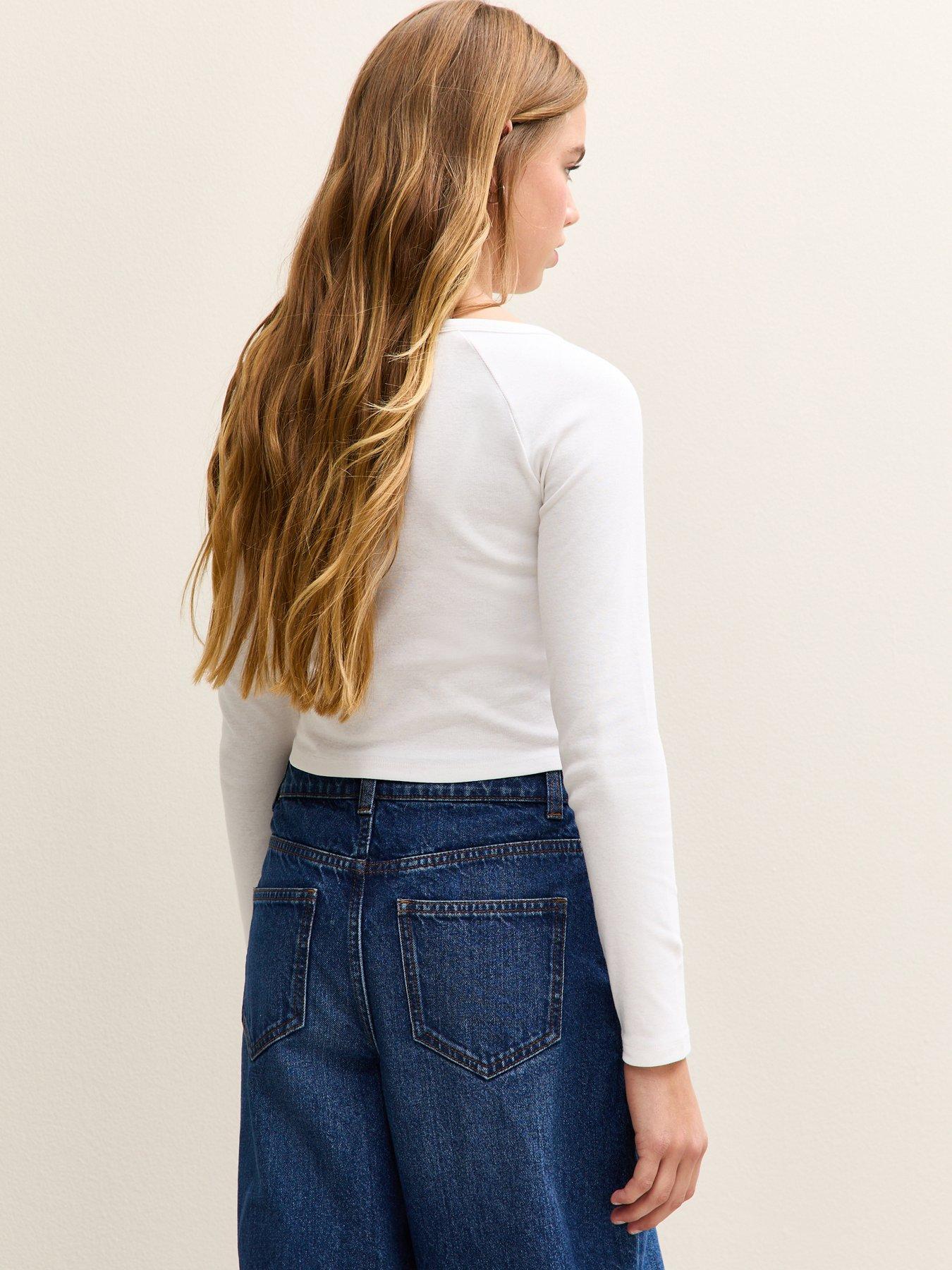 Image 2 of 5 of New Look 915 Girls V Neck Long Sleeve Plain Top - White