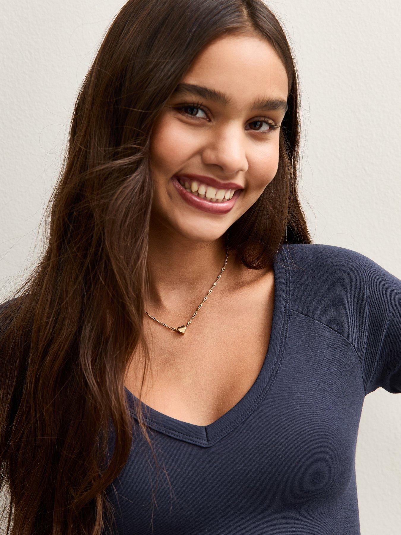  image of new-look-915-girls-v-neck-long-sleeve-top-navy