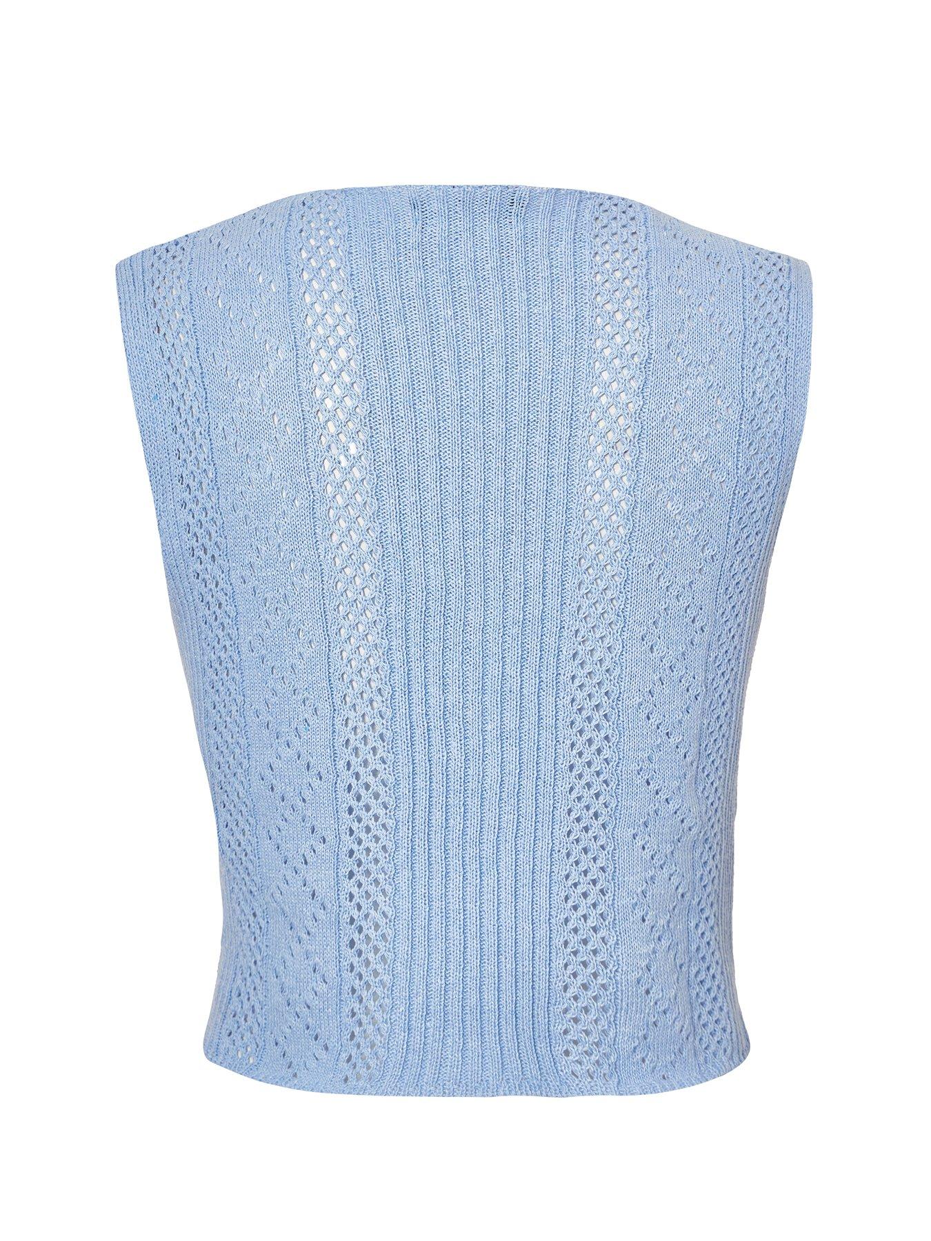 Image 5 of 6 of Quiz Light Blue Knit Bow Top