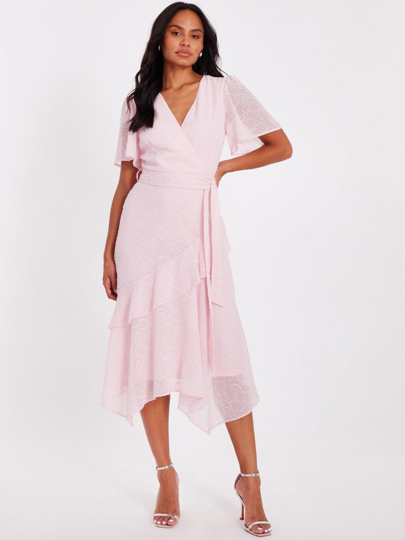 Image 1 of 6 of Quiz Pale Pink Textured Chiffon Midi Dress
