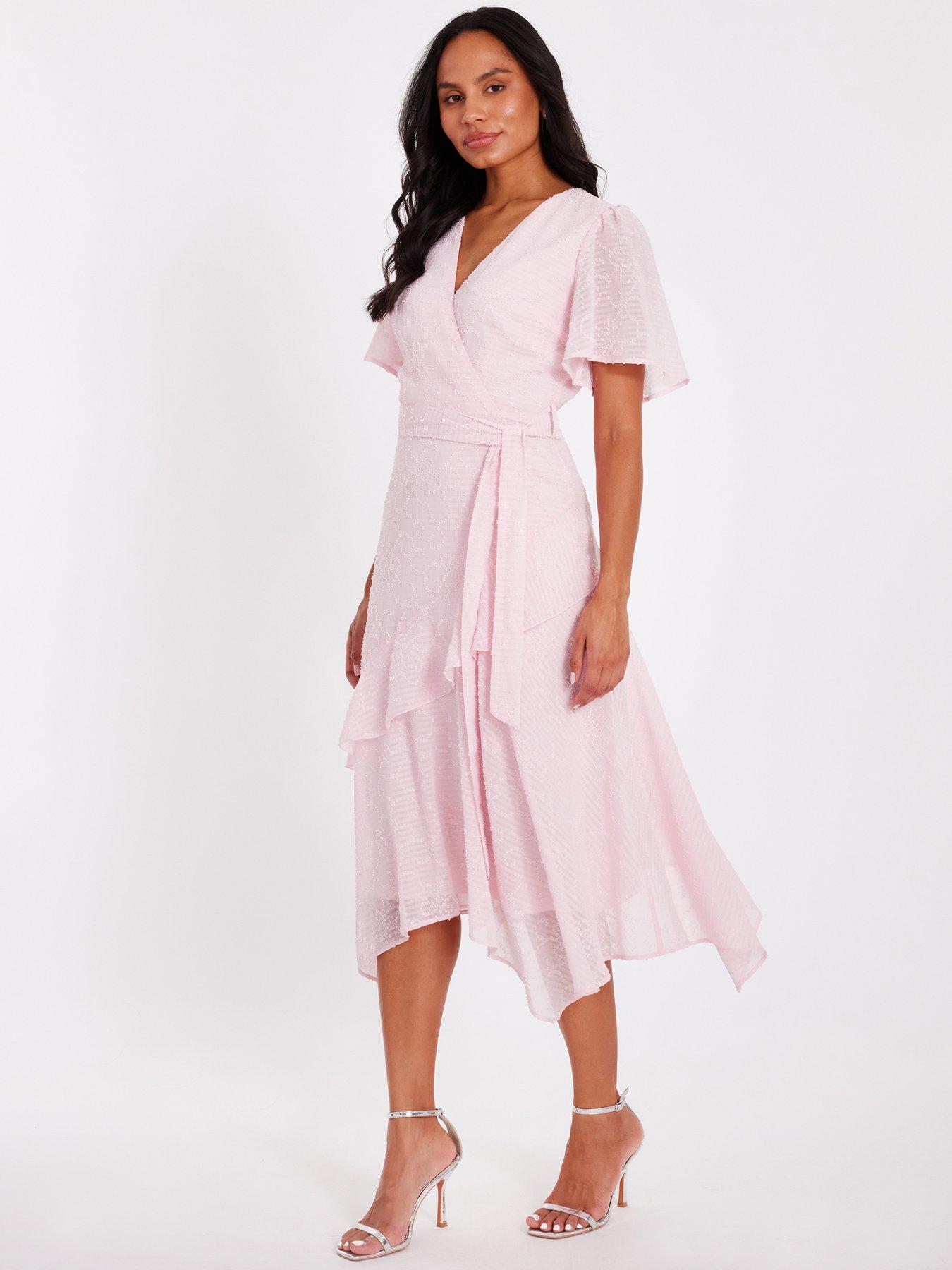 Image 3 of 6 of Quiz Pale Pink Textured Chiffon Midi Dress