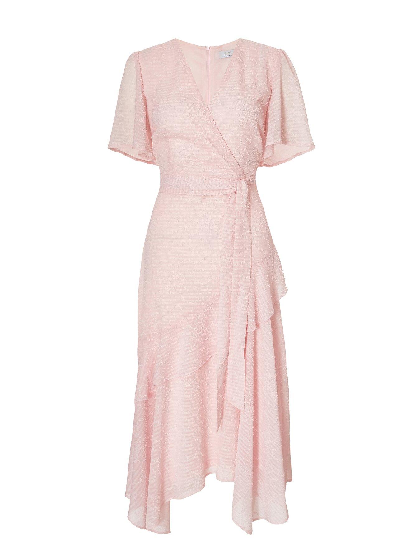 Image 4 of 6 of Quiz Pale Pink Textured Chiffon Midi Dress