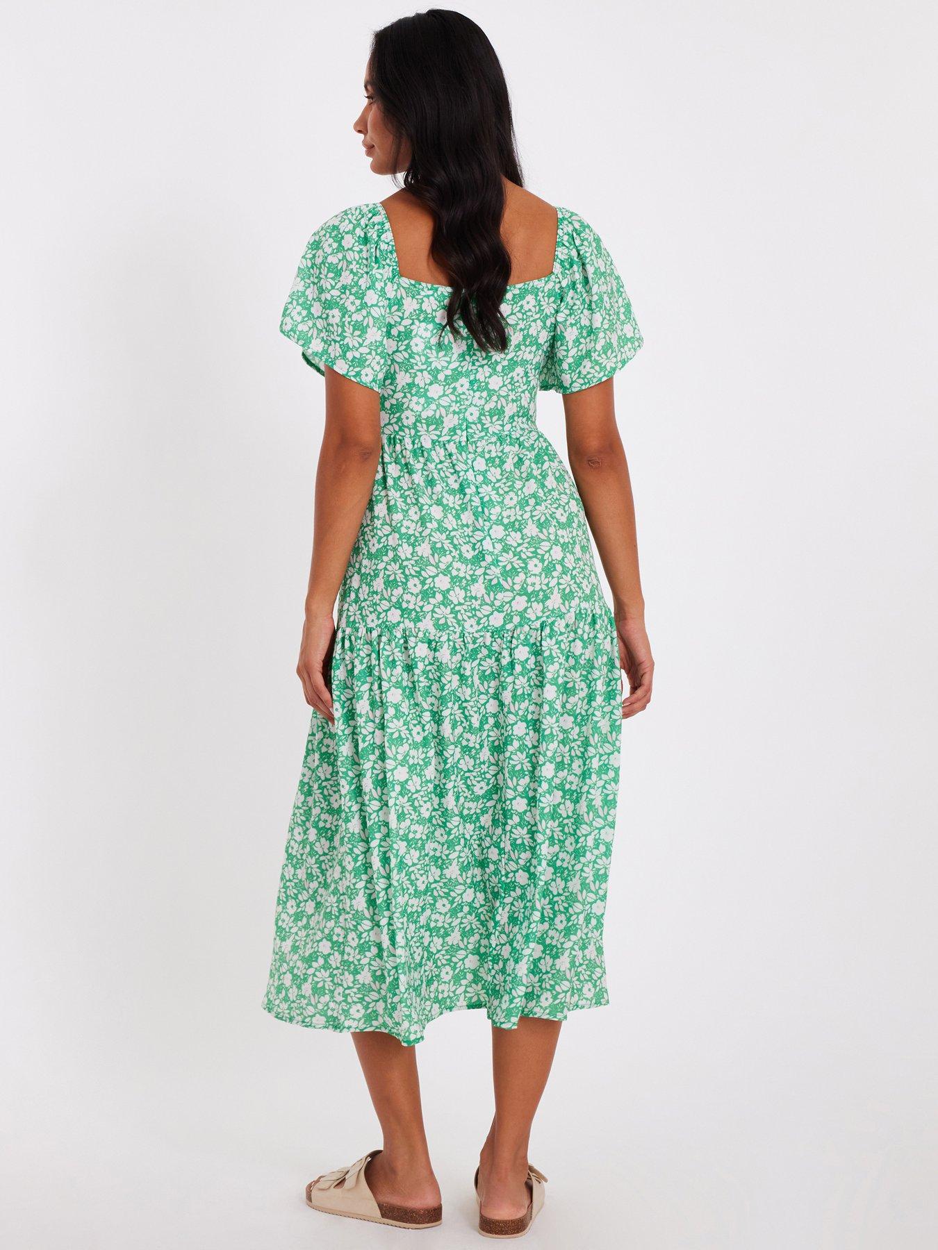 Image 2 of 6 of Quiz Green Floral Print Midi Dress