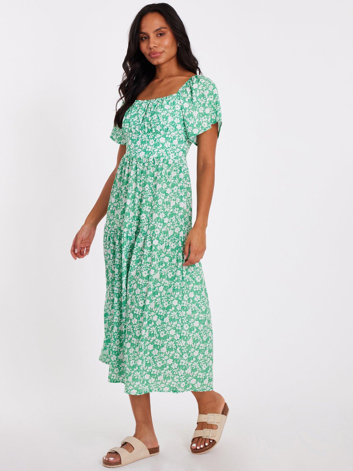 Image 3 of 6 of Quiz Green Floral Print Midi Dress