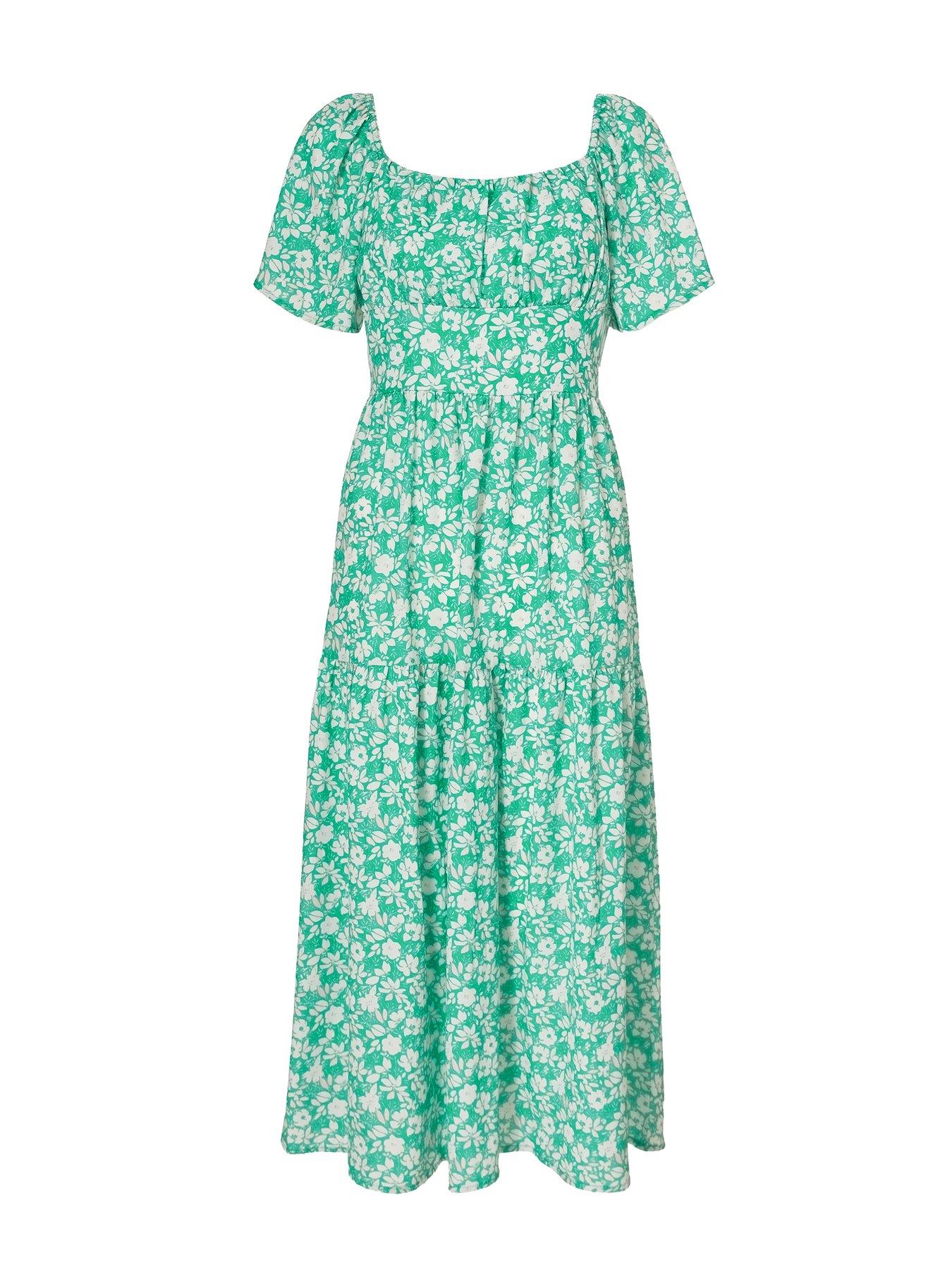 Image 4 of 6 of Quiz Green Floral Print Midi Dress