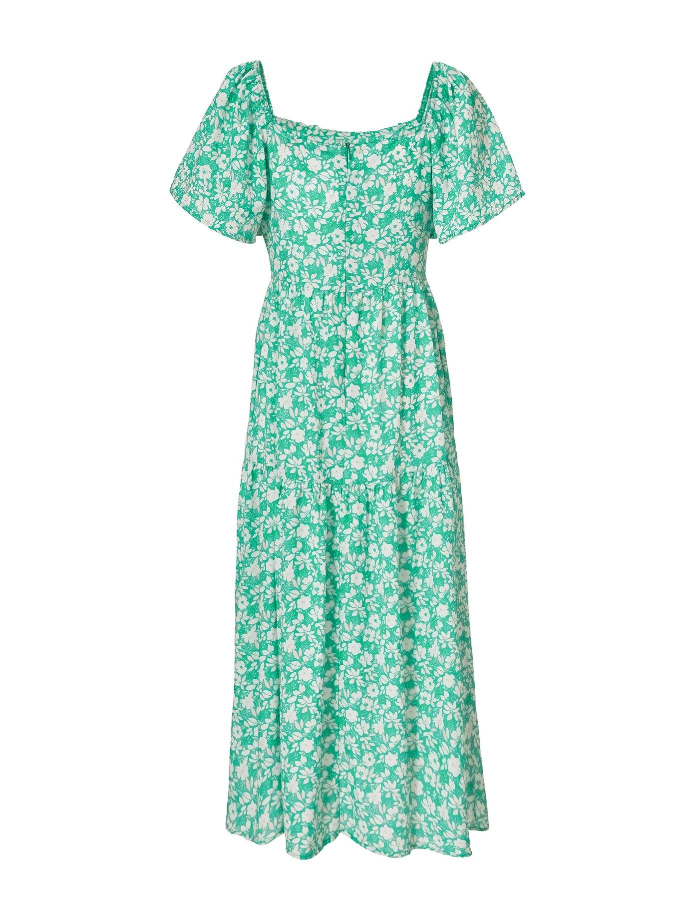 Image 5 of 6 of Quiz Green Floral Print Midi Dress