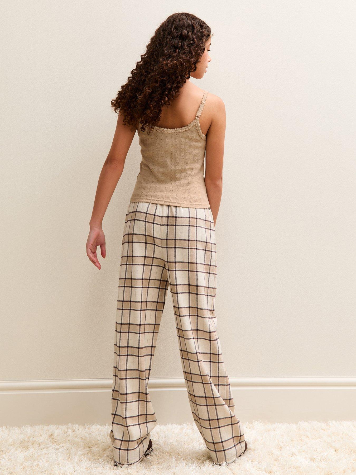 stillFront image of new-look-915-girls-patterned-cami-and-check-trousers-pyjama-set-brown