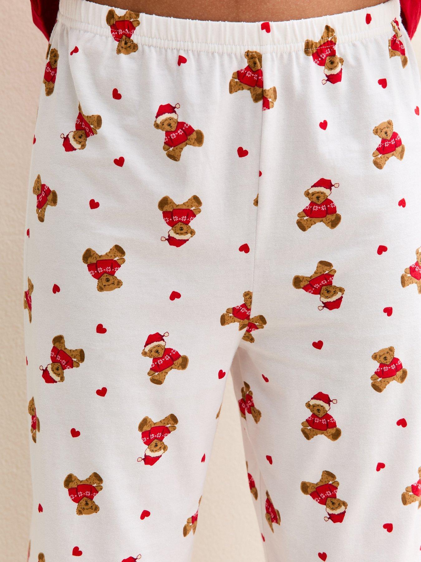  image of new-look-915-girls-teddy-bear-t-shirt-and-trousers-pyjama-set-bright-red