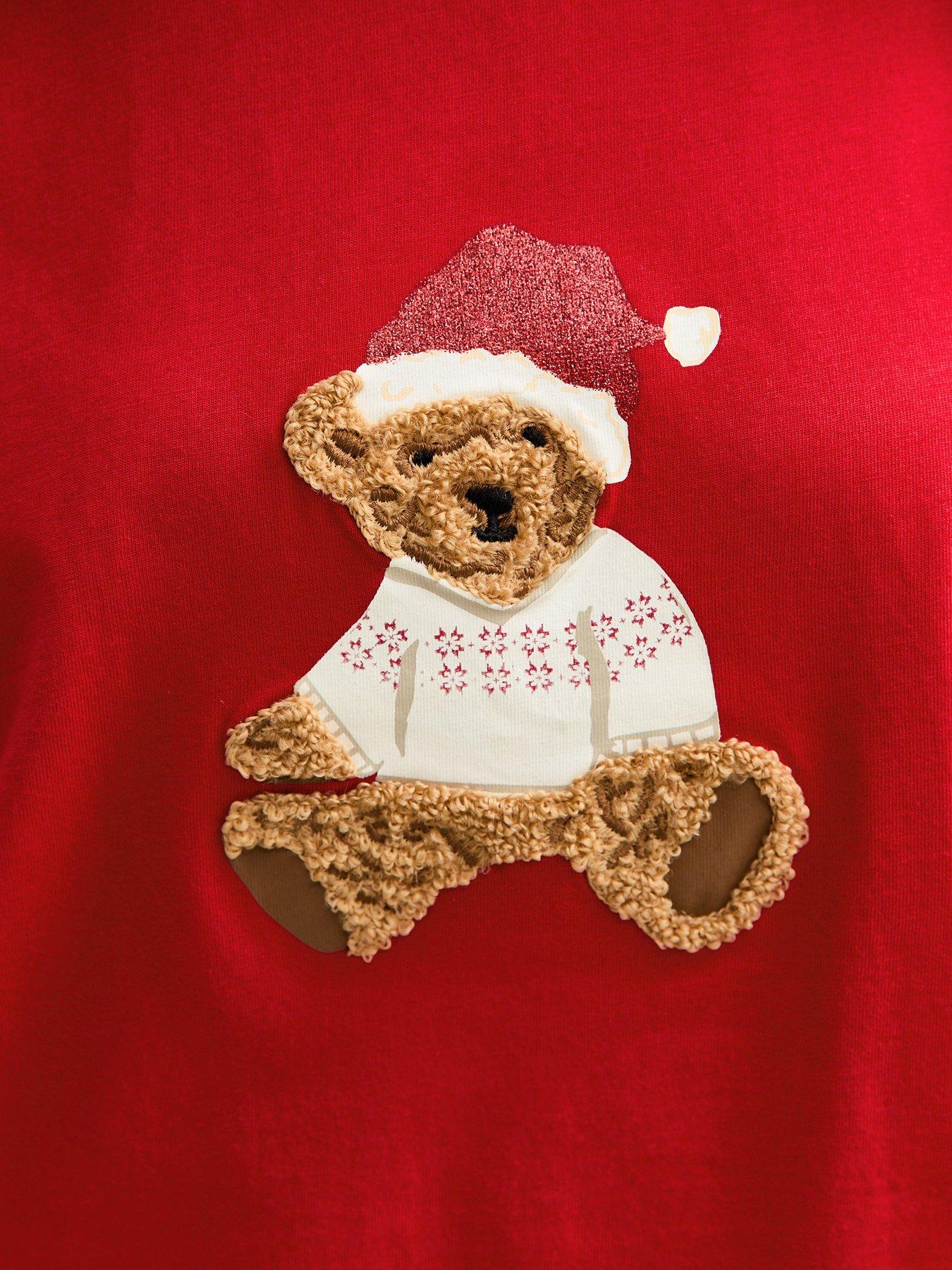  image of new-look-915-girls-teddy-bear-t-shirt-and-trousers-pyjama-set-bright-red