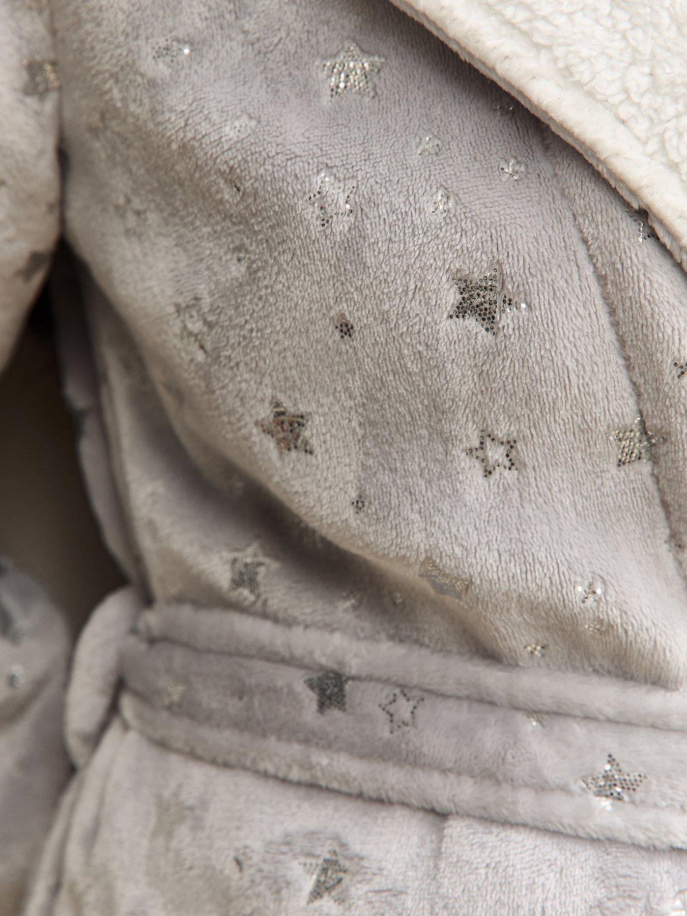  image of new-look-915-girls-star-print-hooded-dressing-gown-light-grey