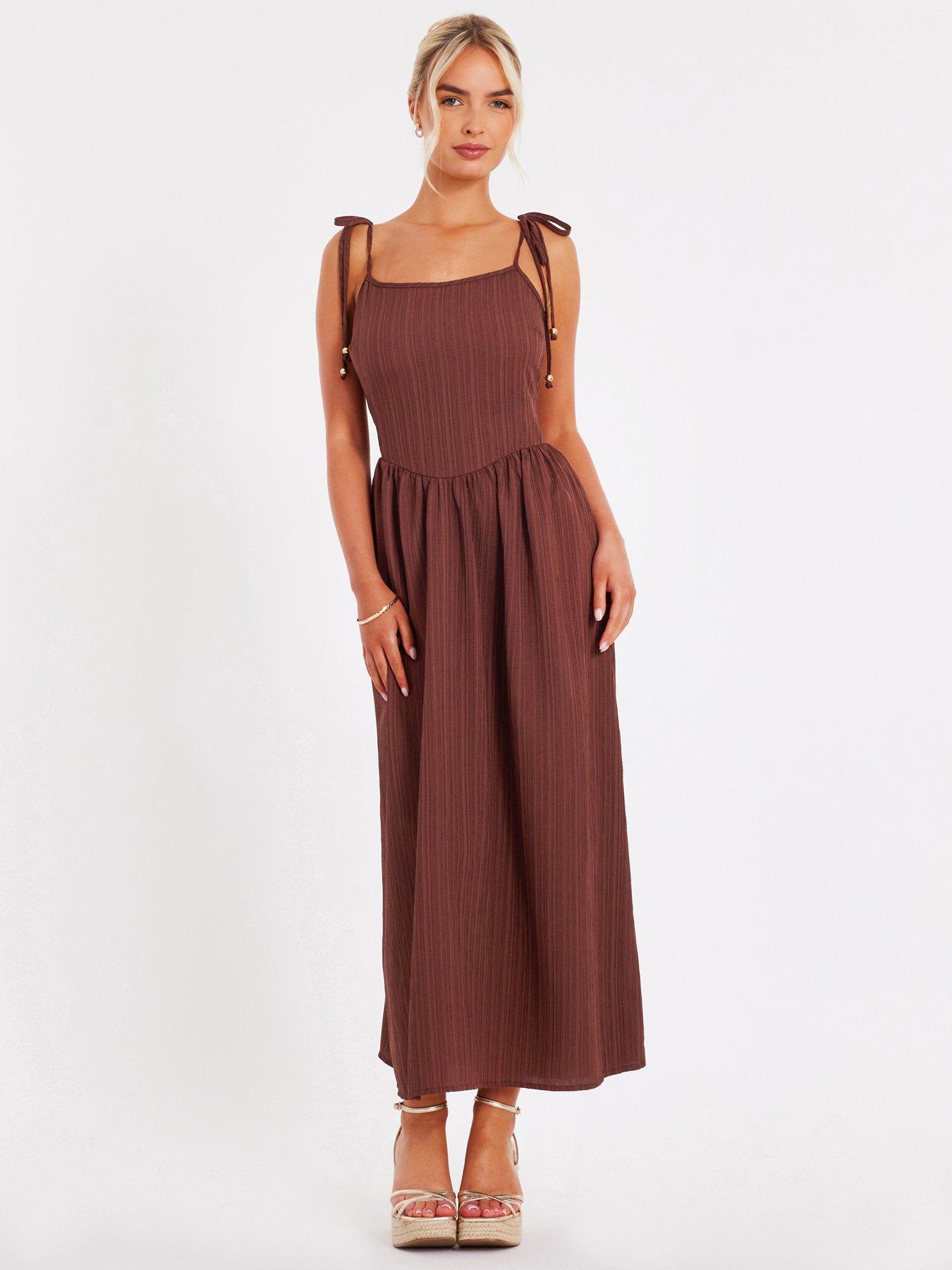 Image 1 of 5 of Quiz Brown Textured Midi Dress