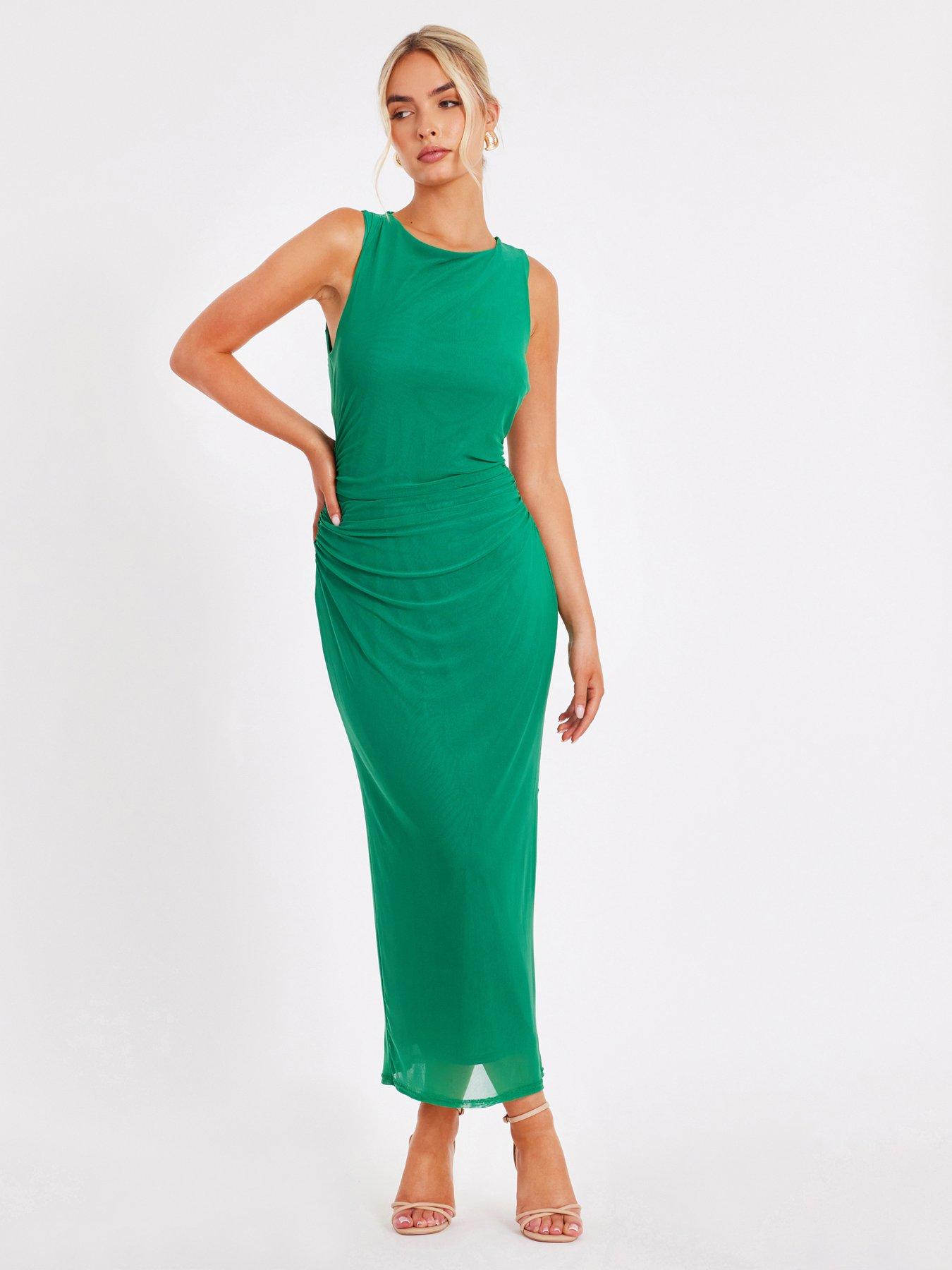 Image 1 of 6 of Quiz Green Mesh Midaxi Dress