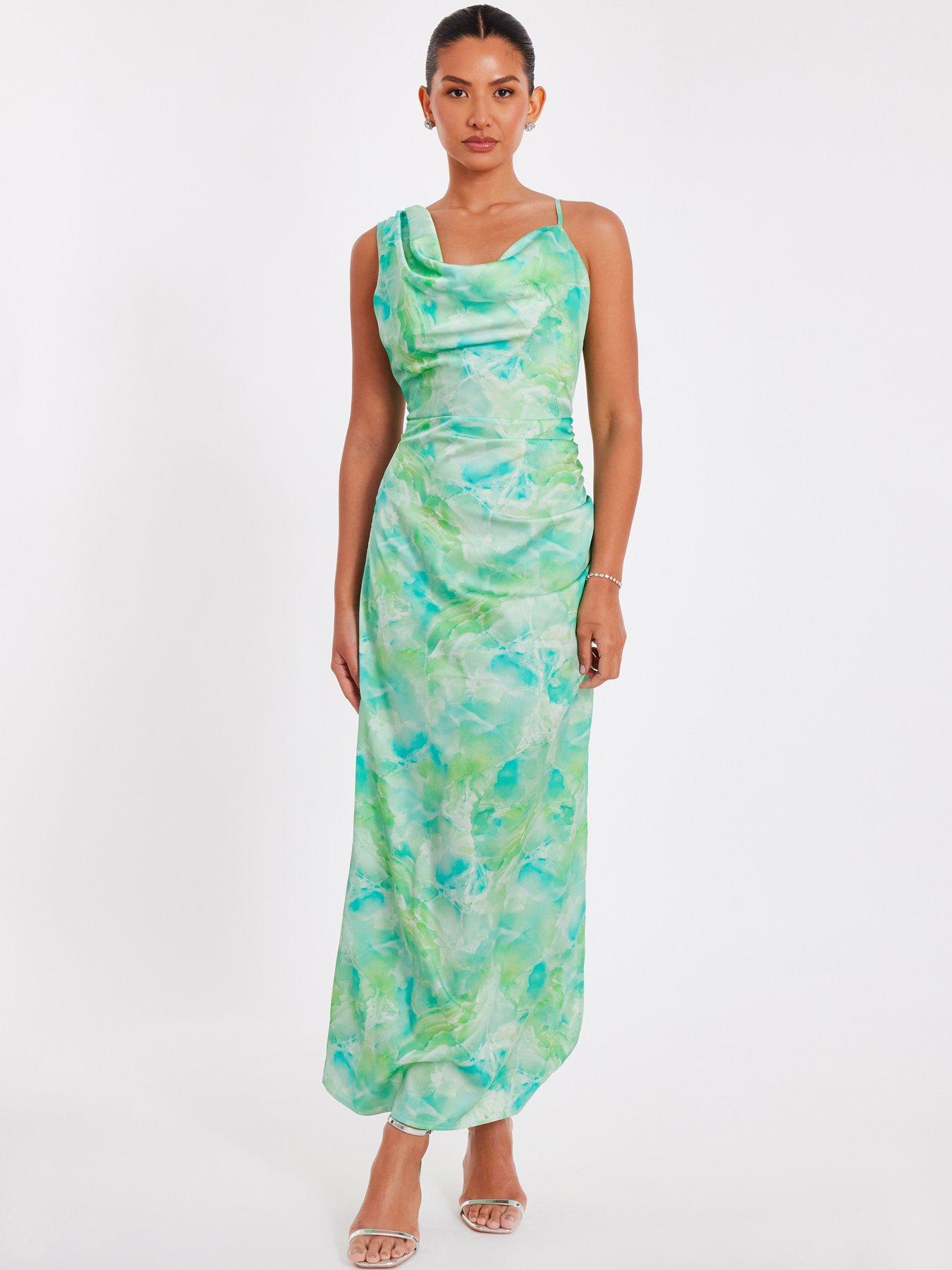 undefined Green Tie Dye Cowl Midaxi Dress