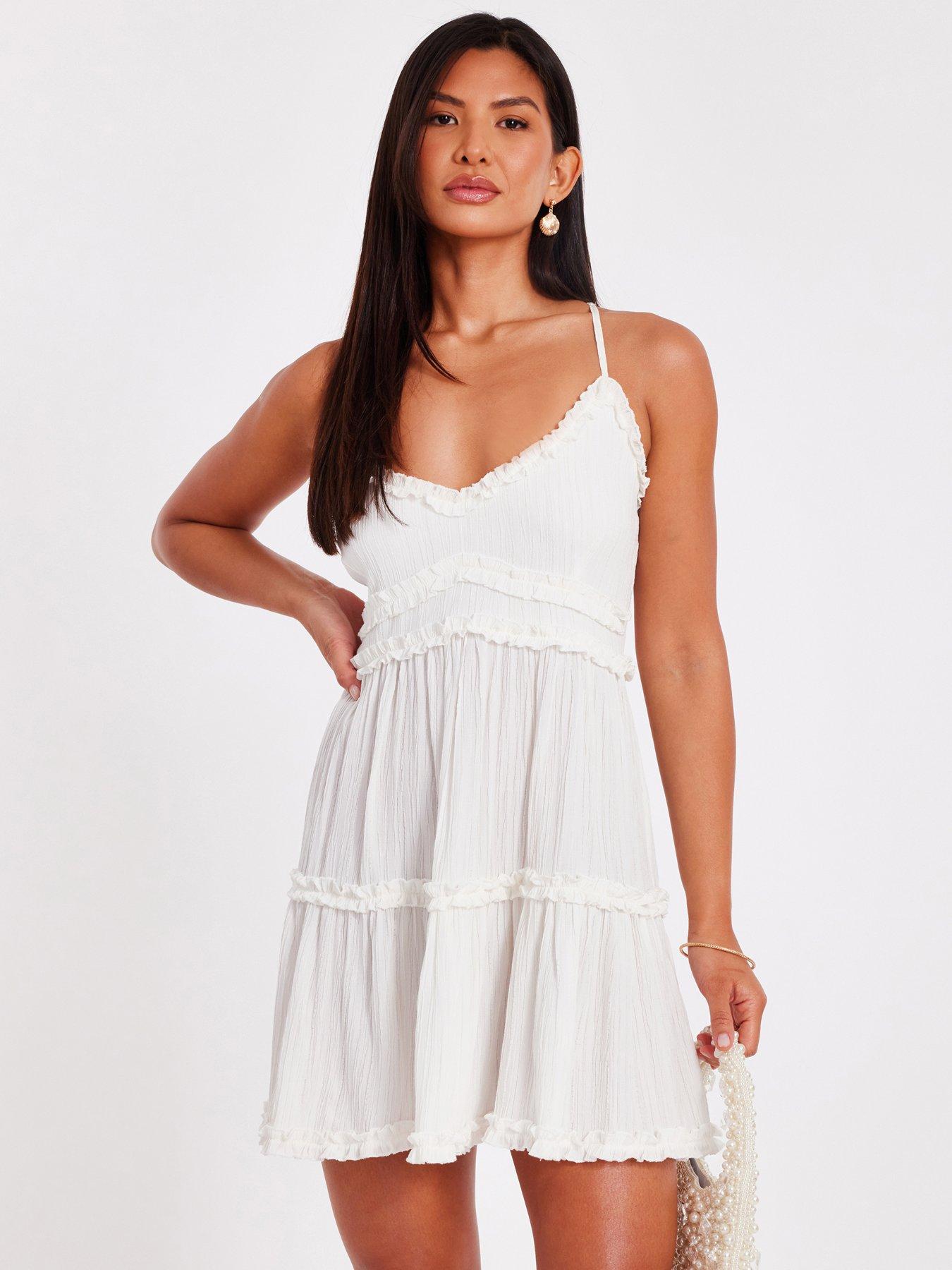 Image 1 of 6 of Quiz White Woven Mini Skater Dress
