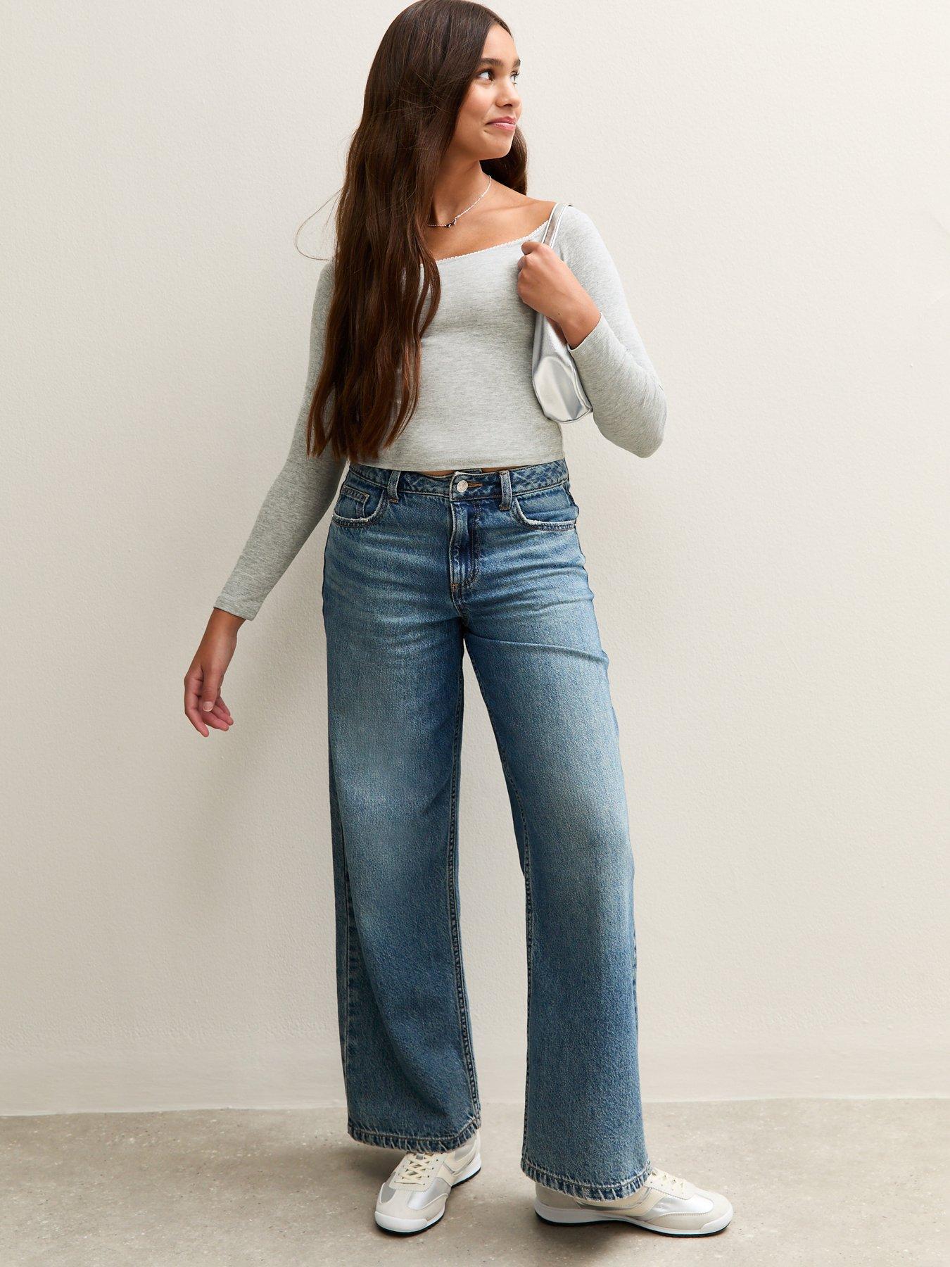  image of new-look-915-girls-square-neck-long-sleeve-top-grey