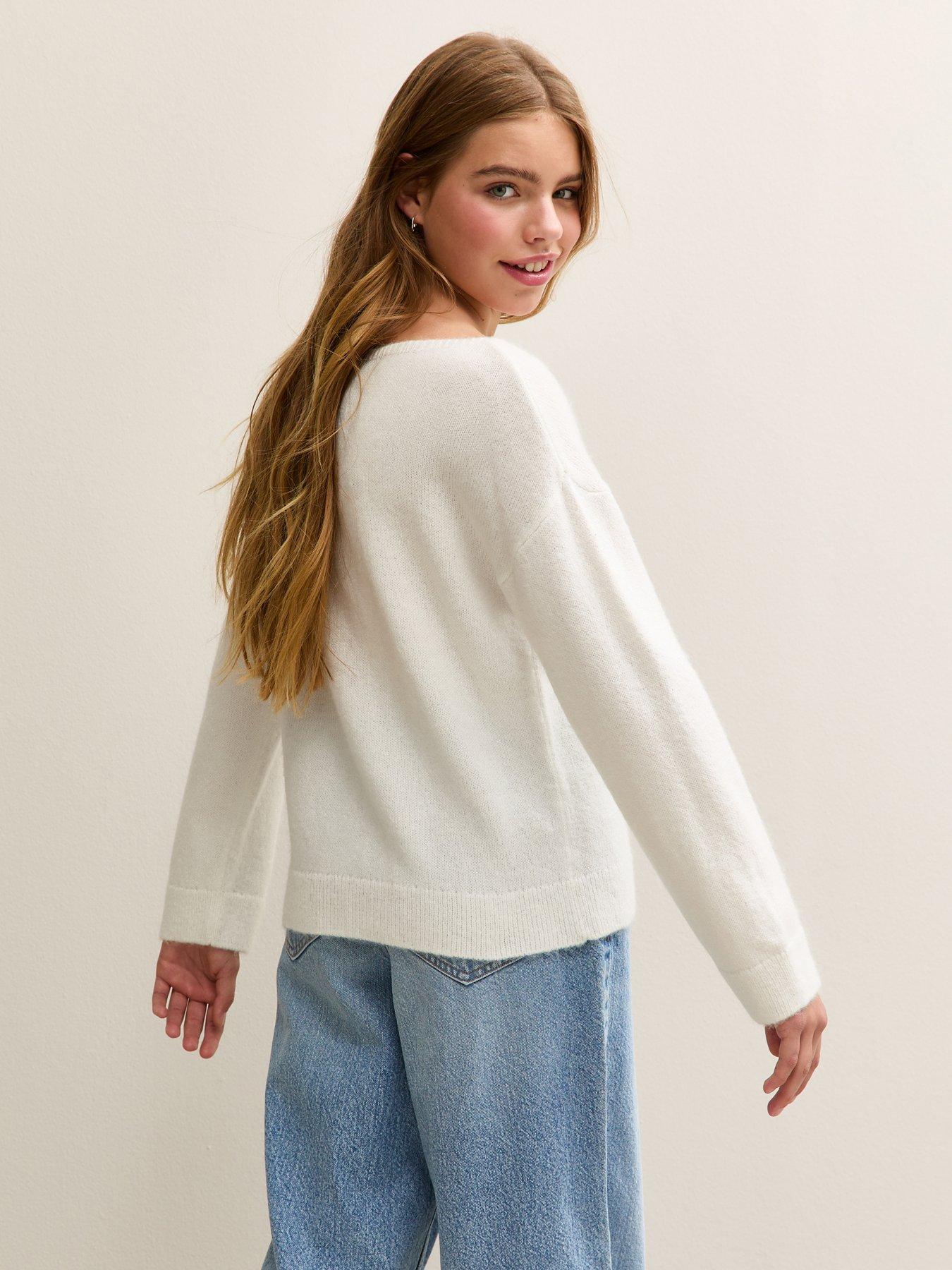 Image 2 of 5 of New Look 915 Girls White Sausage Dog Design Slash Neck Jumper