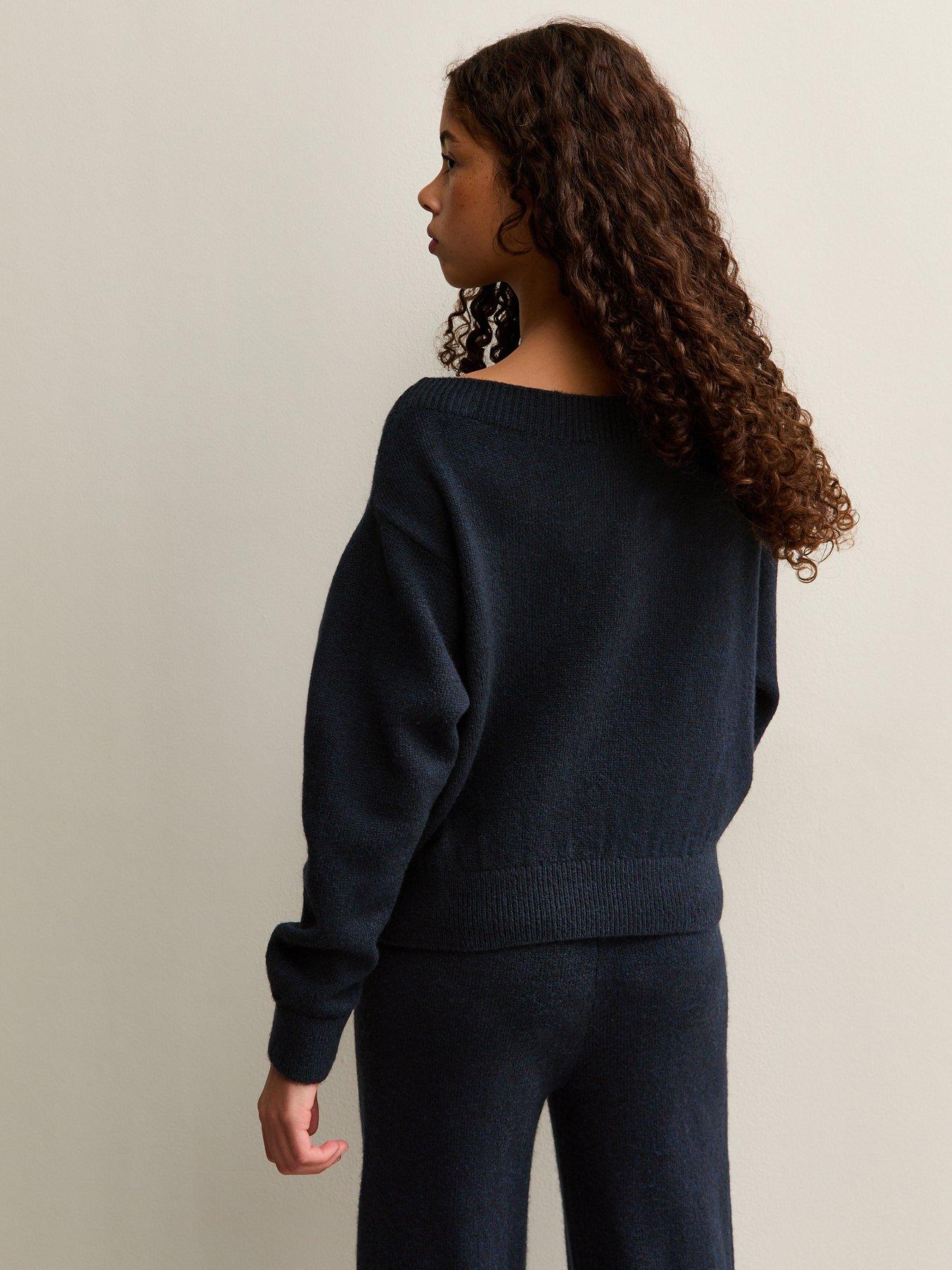 stillFront image of new-look-915-girls-knitted-los-angeles-07-slash-neck-jumper-navy