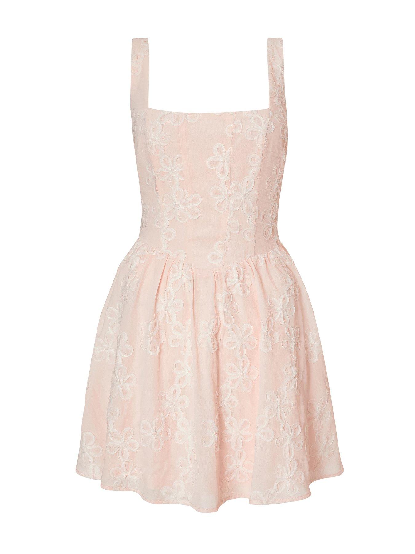 Image 4 of 6 of Quiz Pale Pink Chiffon Flower Skater Dress