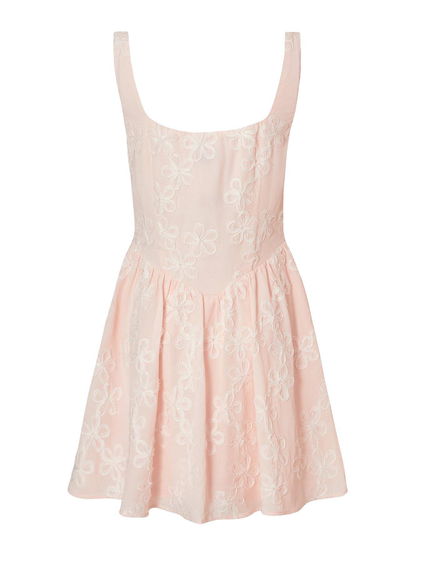 Image 5 of 6 of Quiz Pale Pink Chiffon Flower Skater Dress