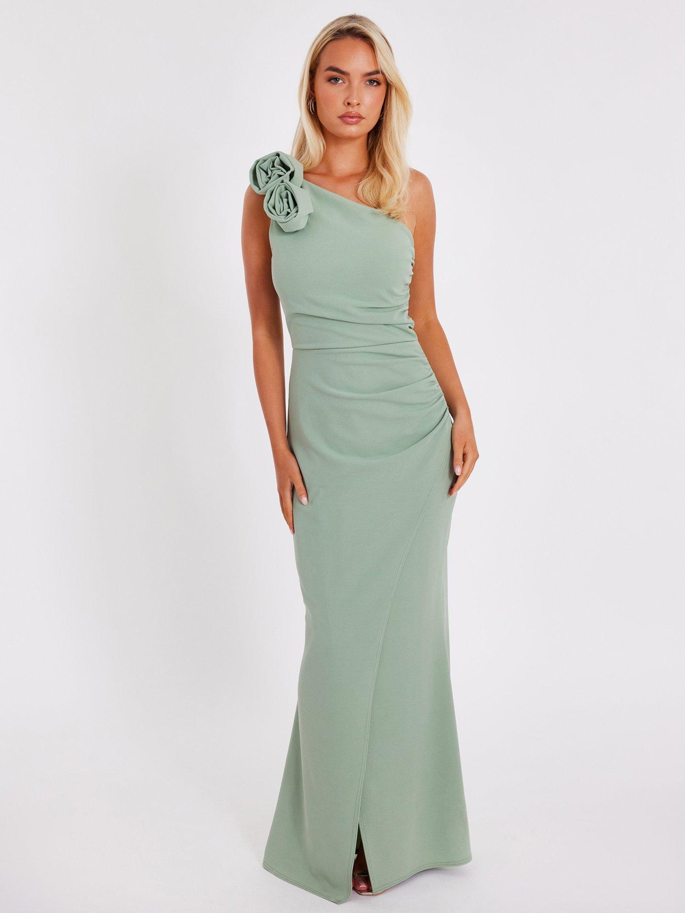 Image 1 of 6 of Quiz Green Corsage Maxi Dress
