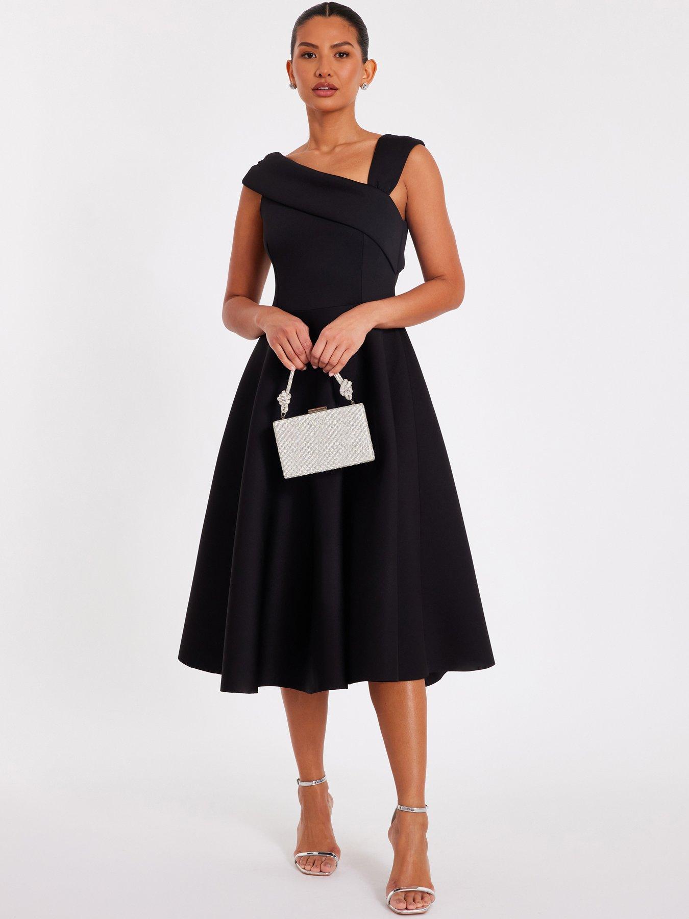 Image 1 of 6 of Quiz Black Asymmetric Midi Dress