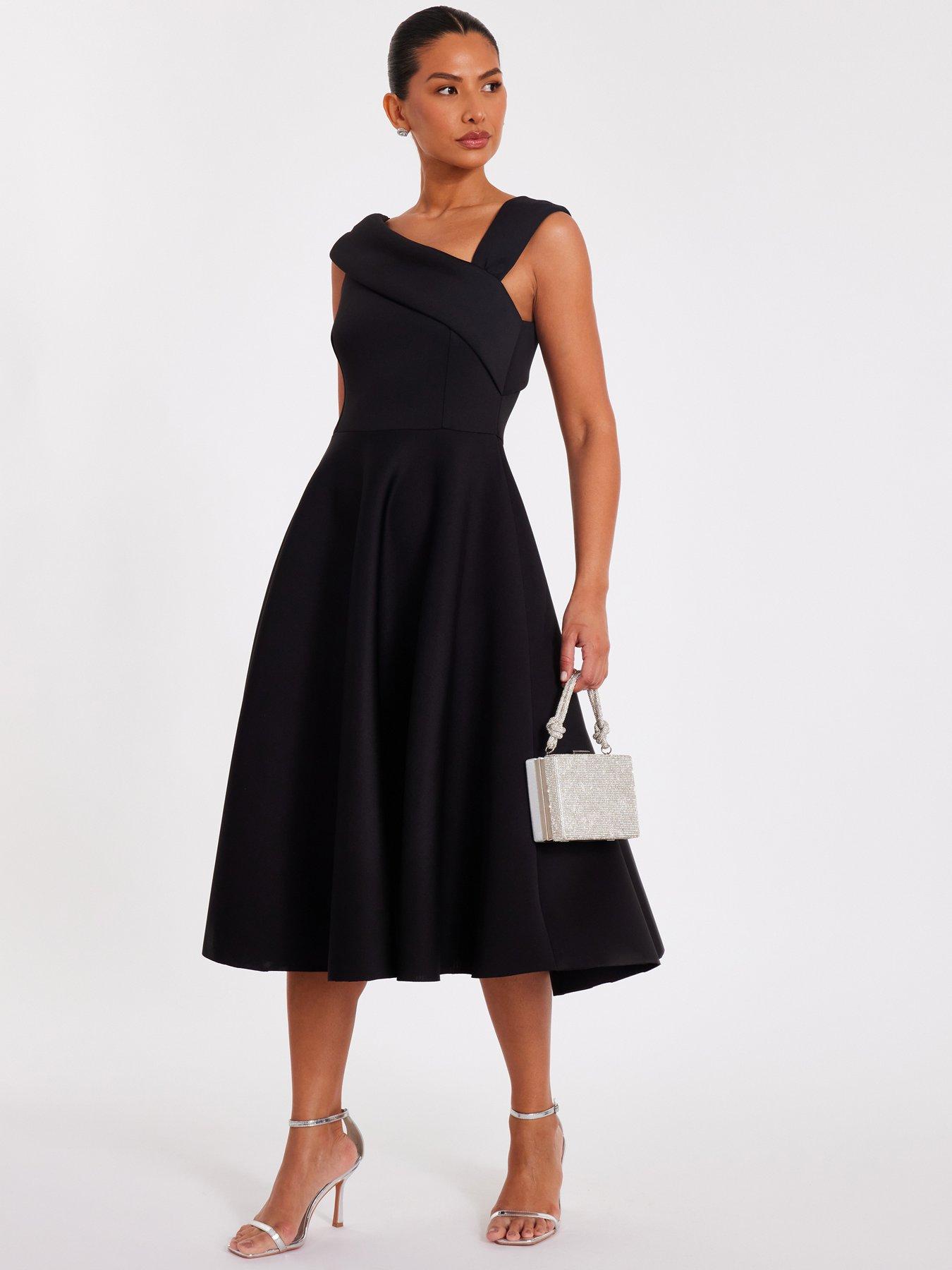 Image 3 of 6 of Quiz Black Asymmetric Midi Dress