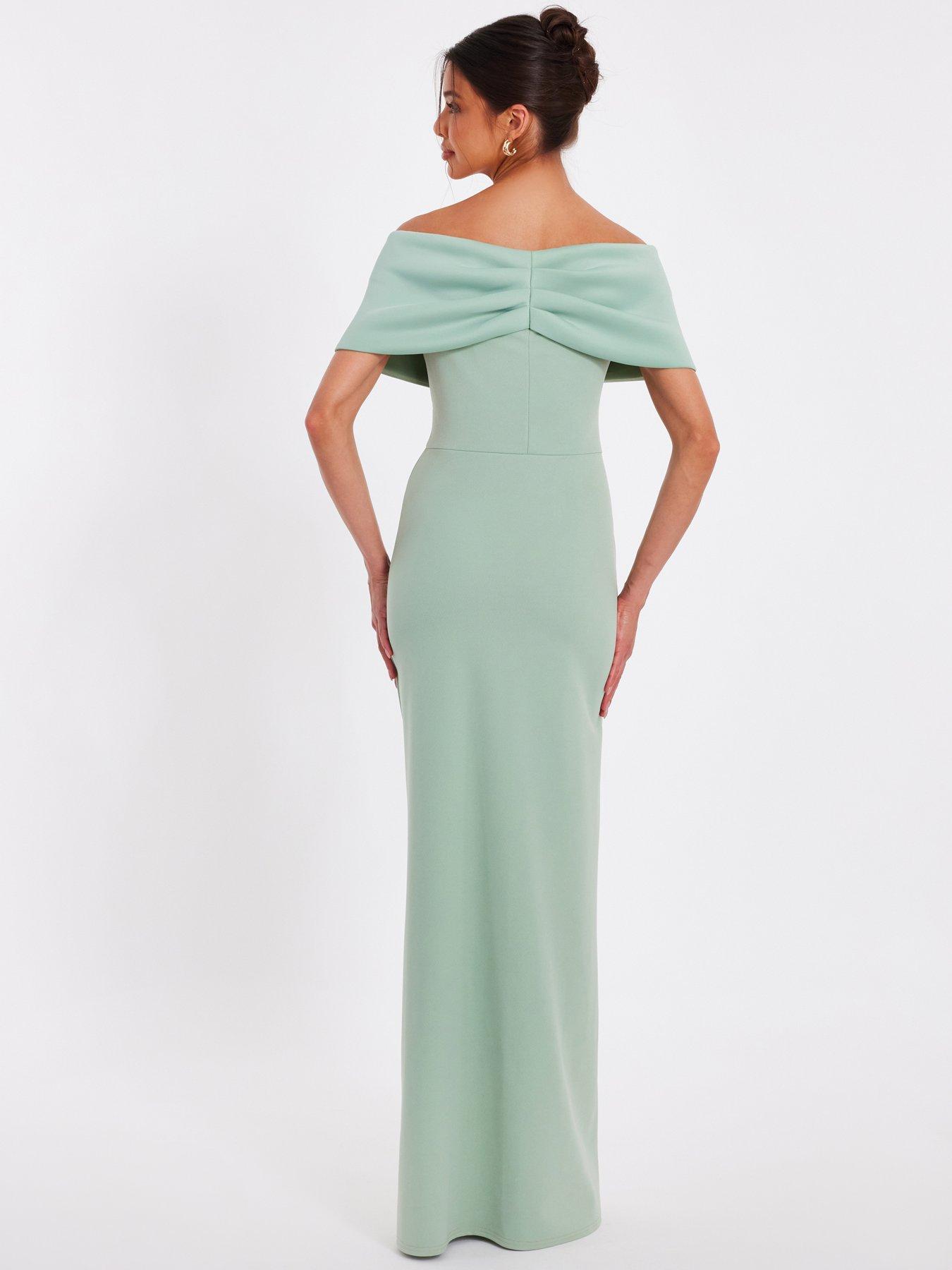 Image 2 of 6 of Quiz Sage Bardot Wrap Maxi Dress