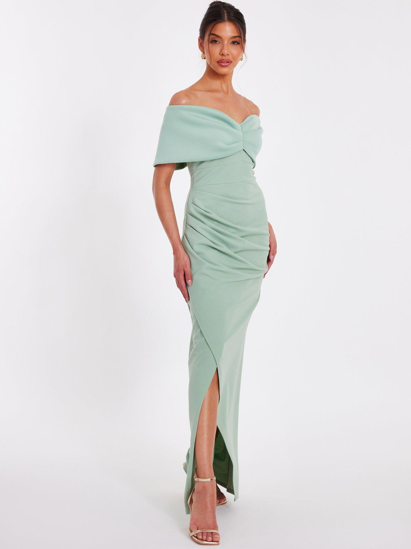 Image 3 of 6 of Quiz Sage Bardot Wrap Maxi Dress