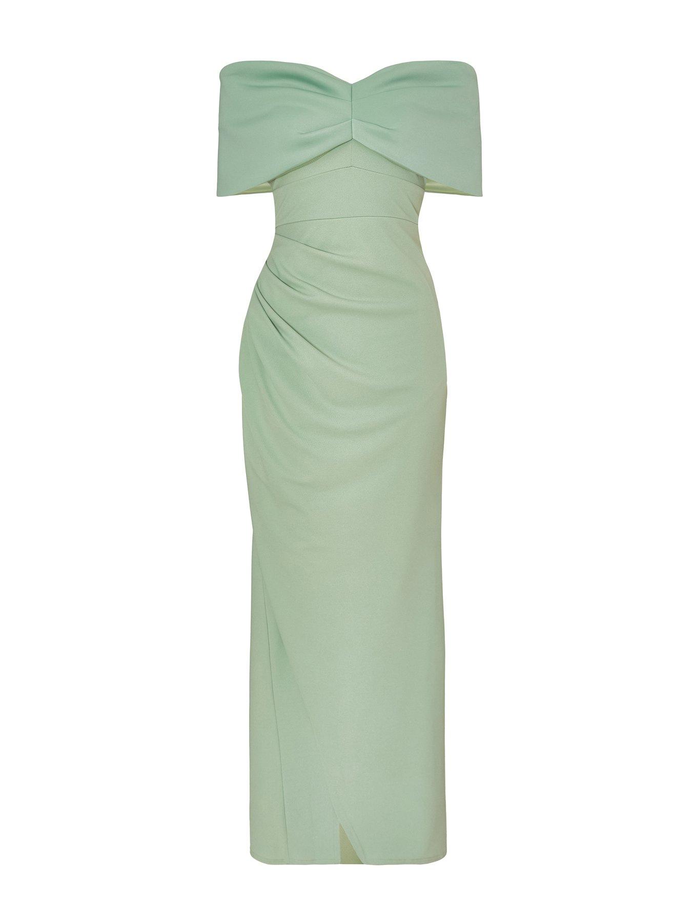 Image 4 of 6 of Quiz Sage Bardot Wrap Maxi Dress