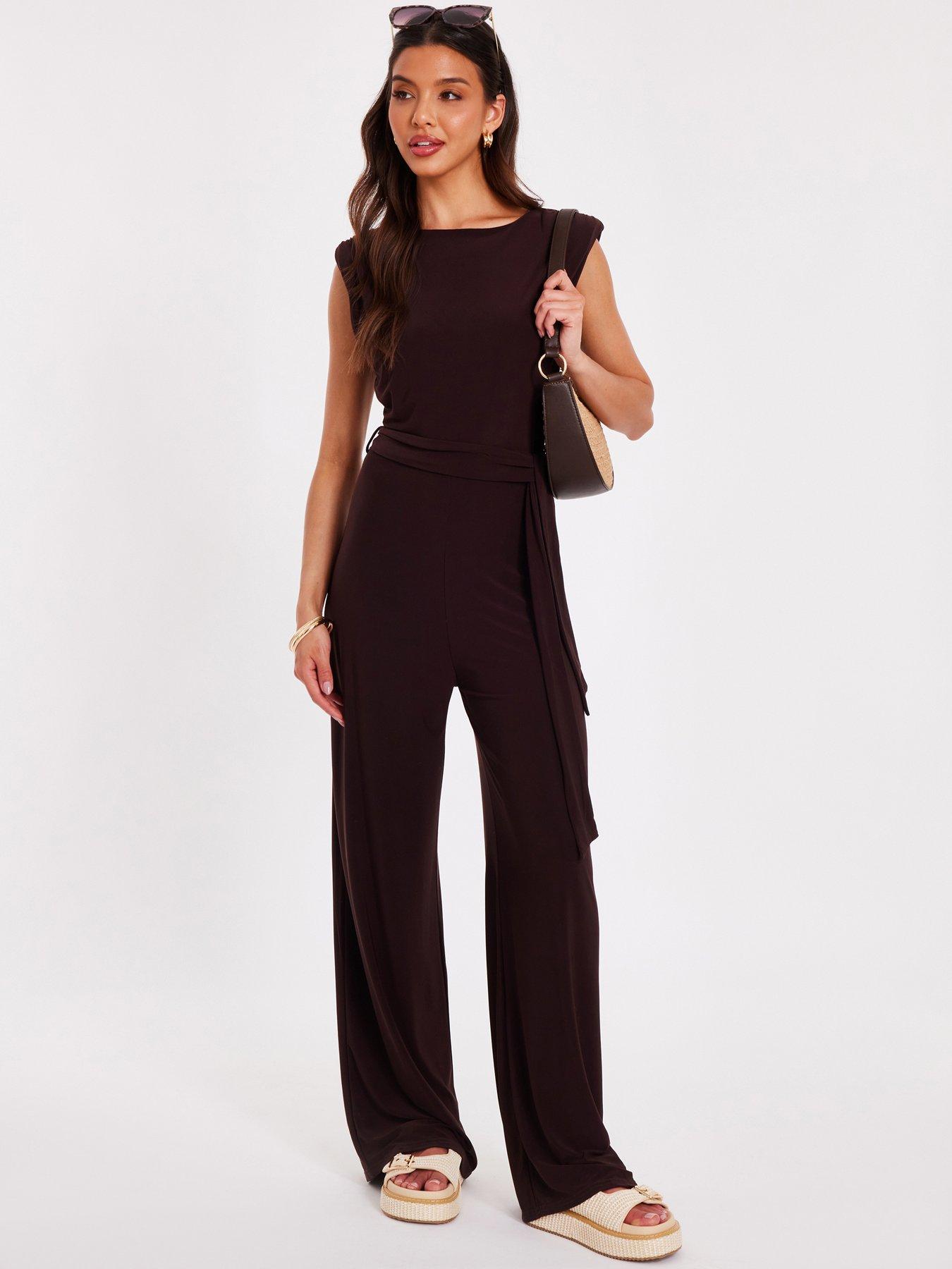 undefined Brown Tie Waist Jumpsuit