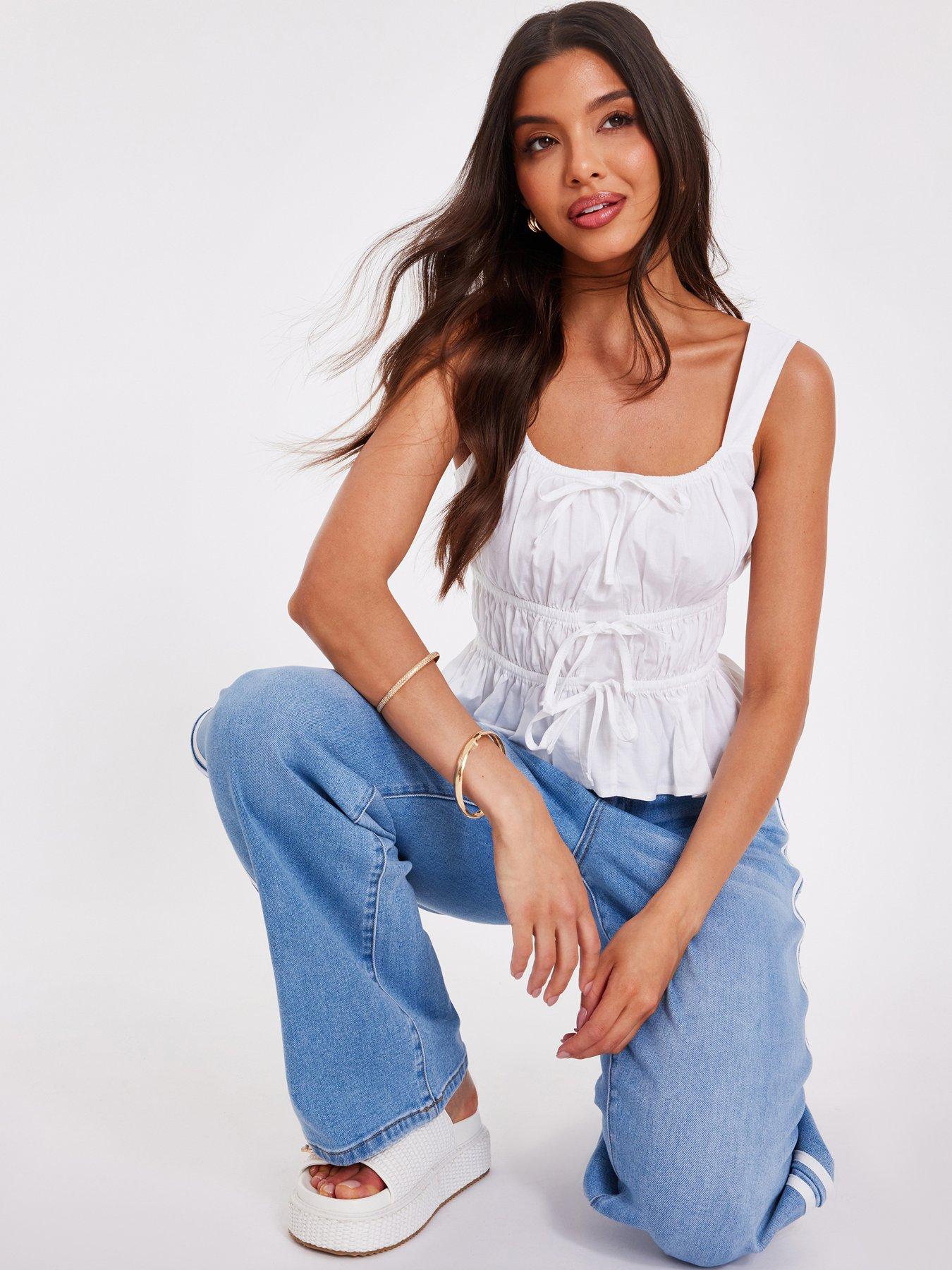 undefined White Tie Detail Crop Top