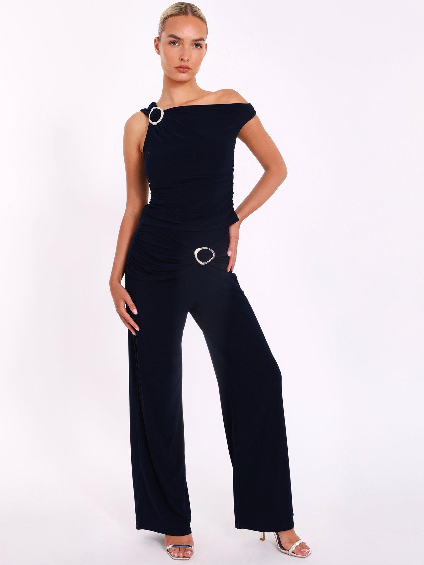 undefined Navy Buckle Detail Trousers