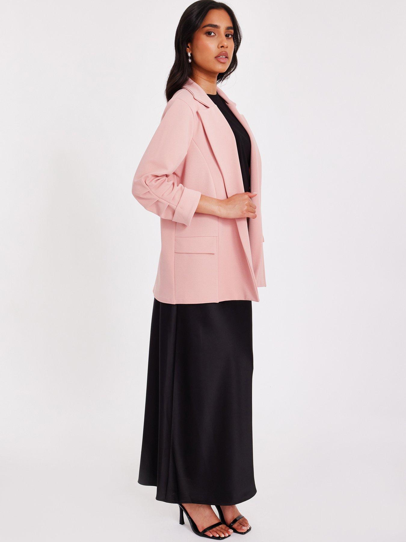 Image 3 of 6 of Quiz Petite Pink Ruched Sleeve Blazer