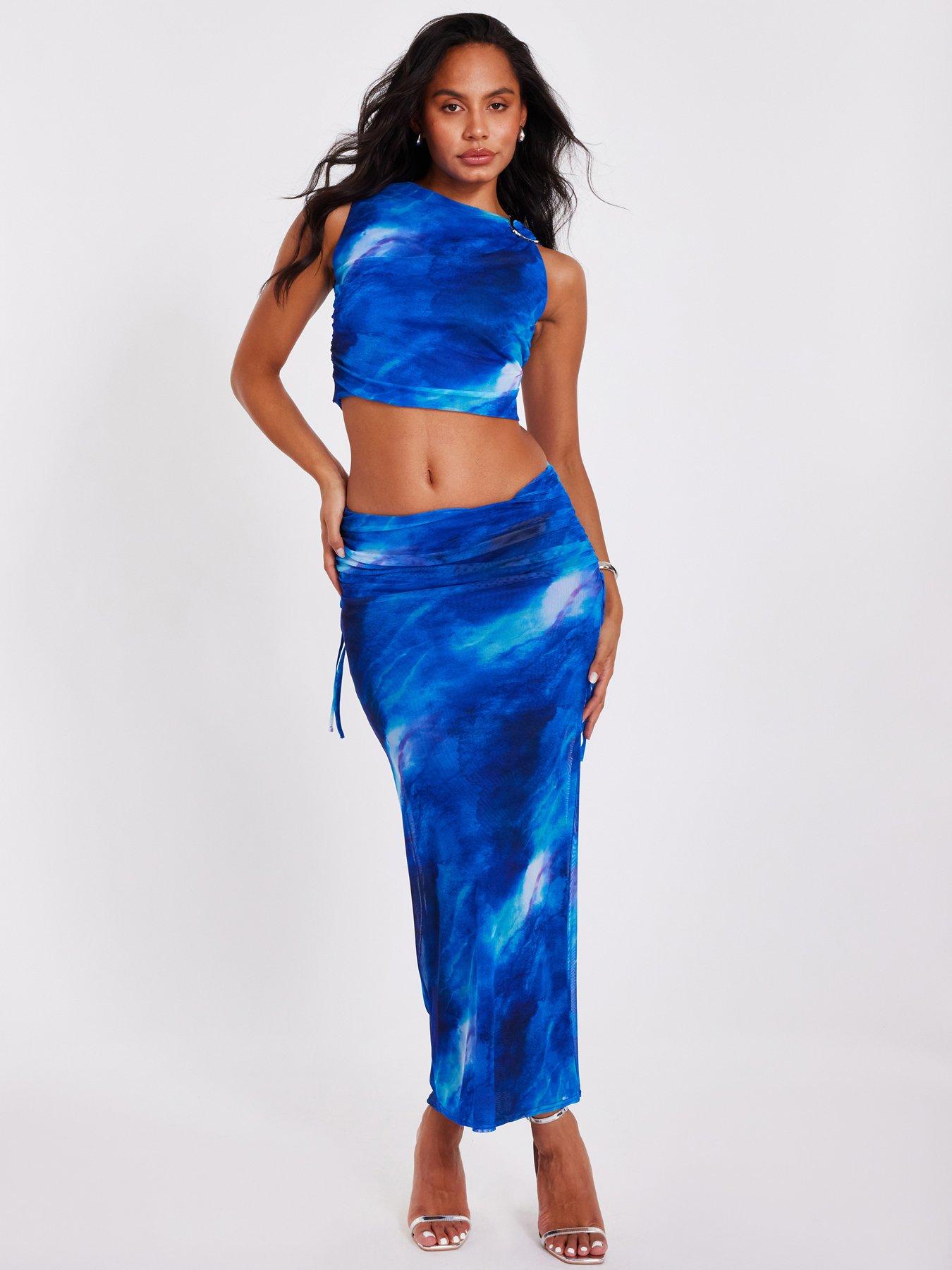 undefined Blue Mesh Marble Midaxi Skirt